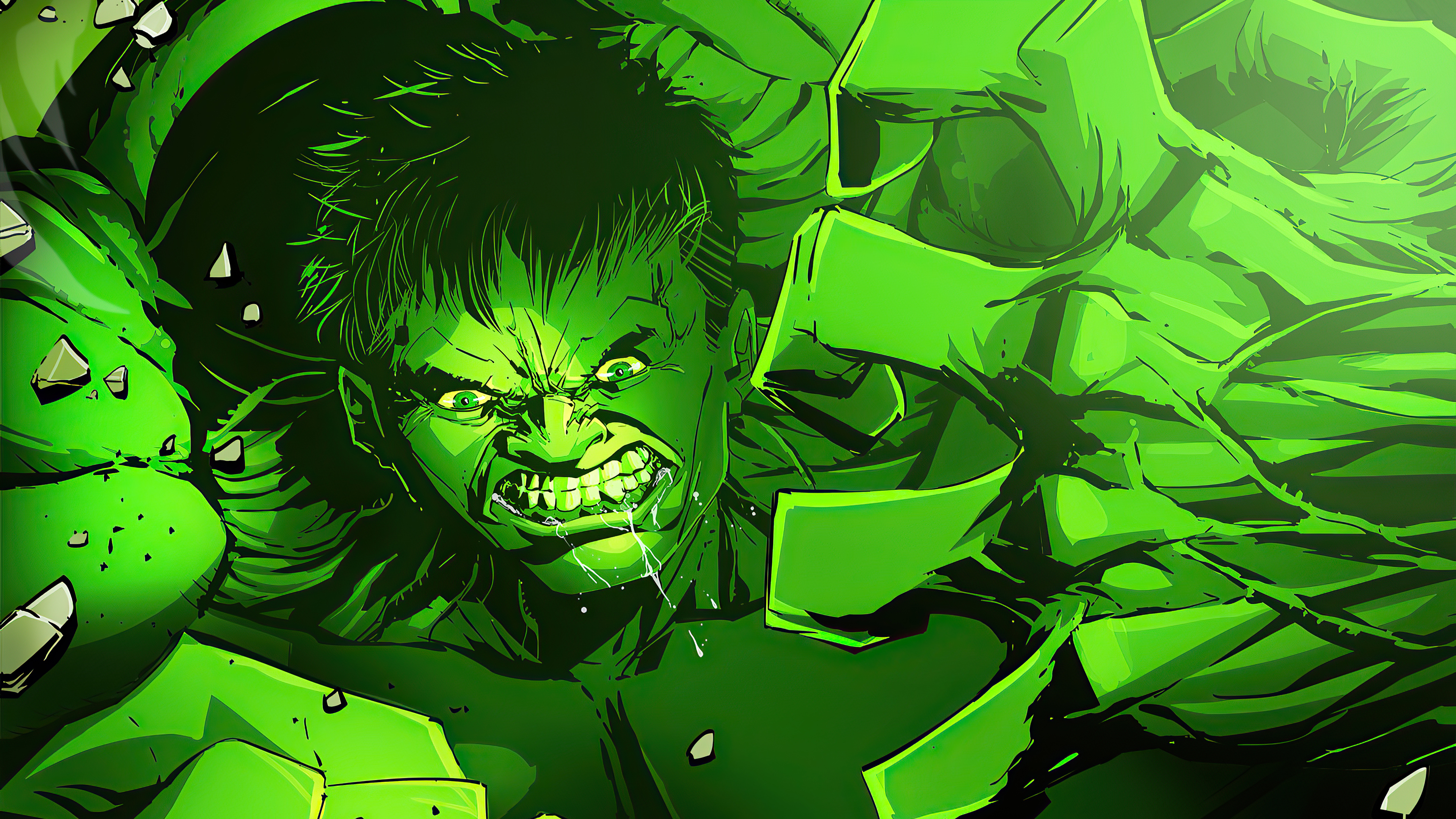 The Hulk breaking through green material HD Wallpaper
