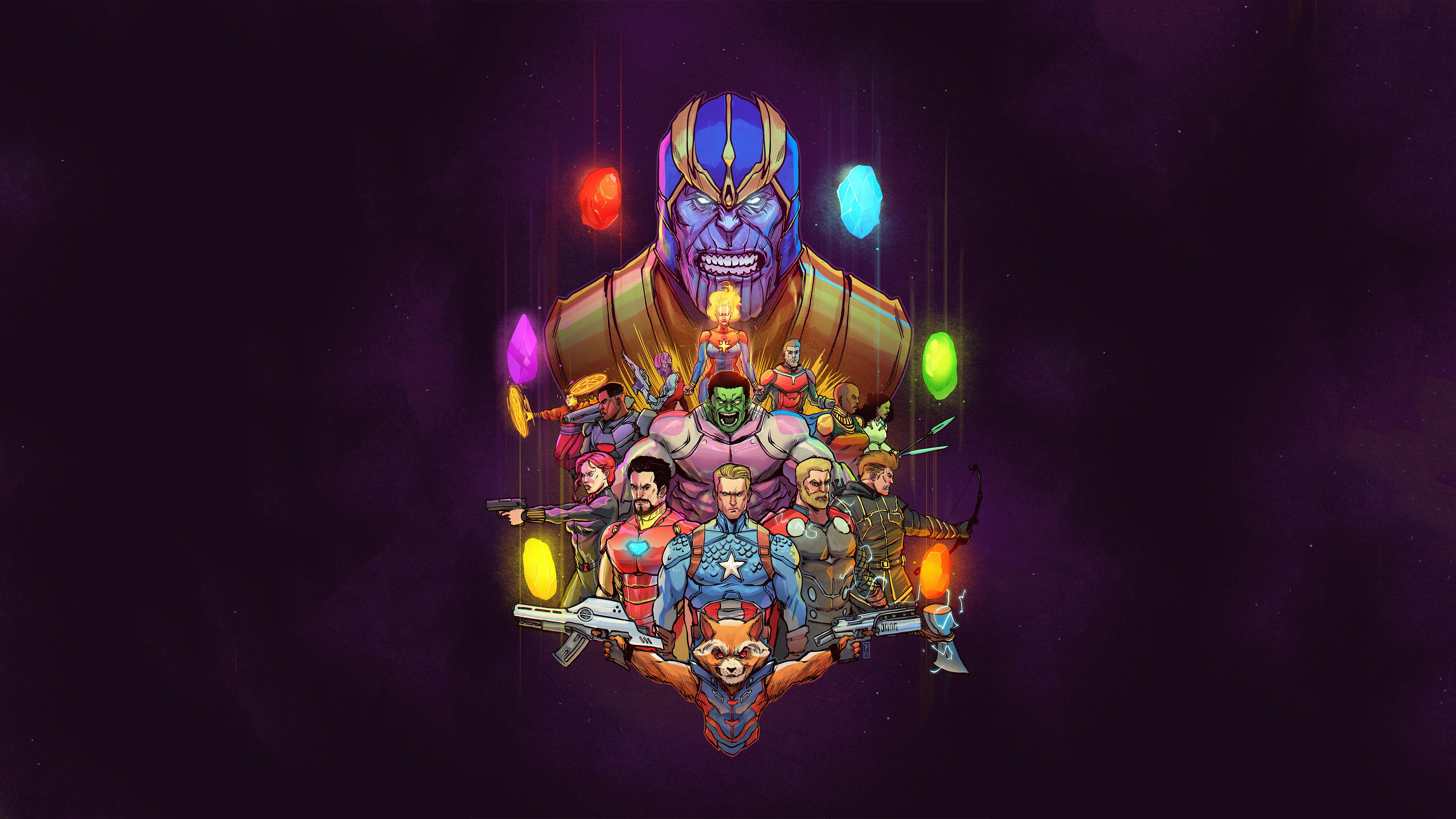 Avengers Endgame artwork with Thanos and Infinity Stones HD Wallpaper