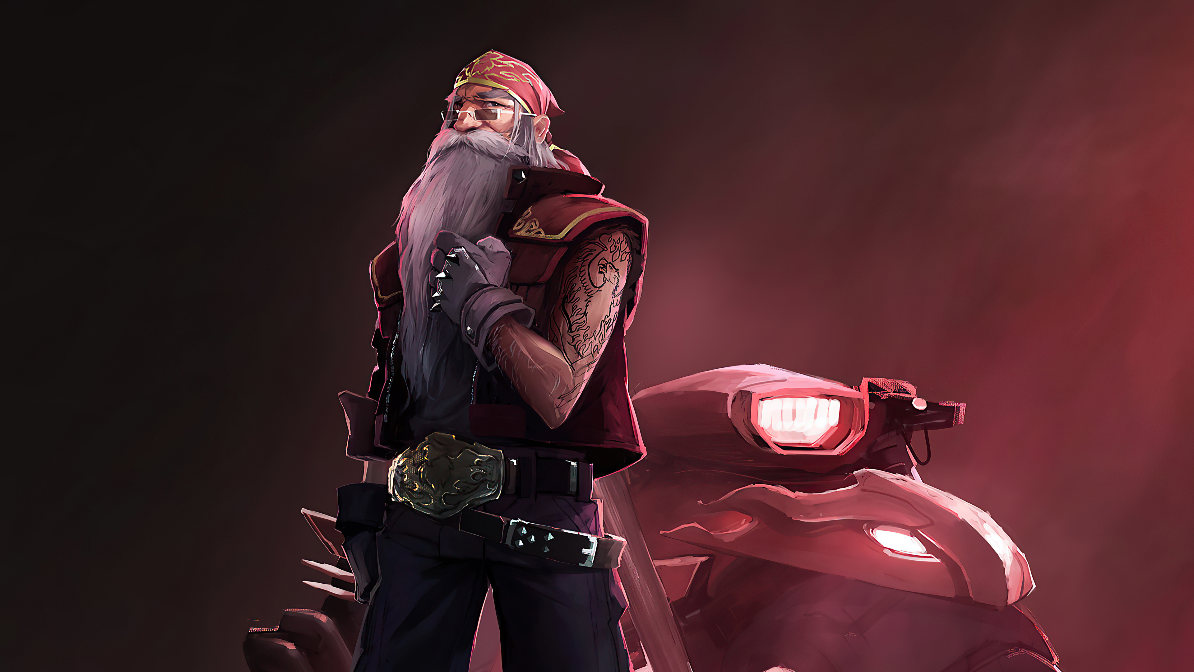 Biker Santa Claus with a Motorcycle HD Wallpaper