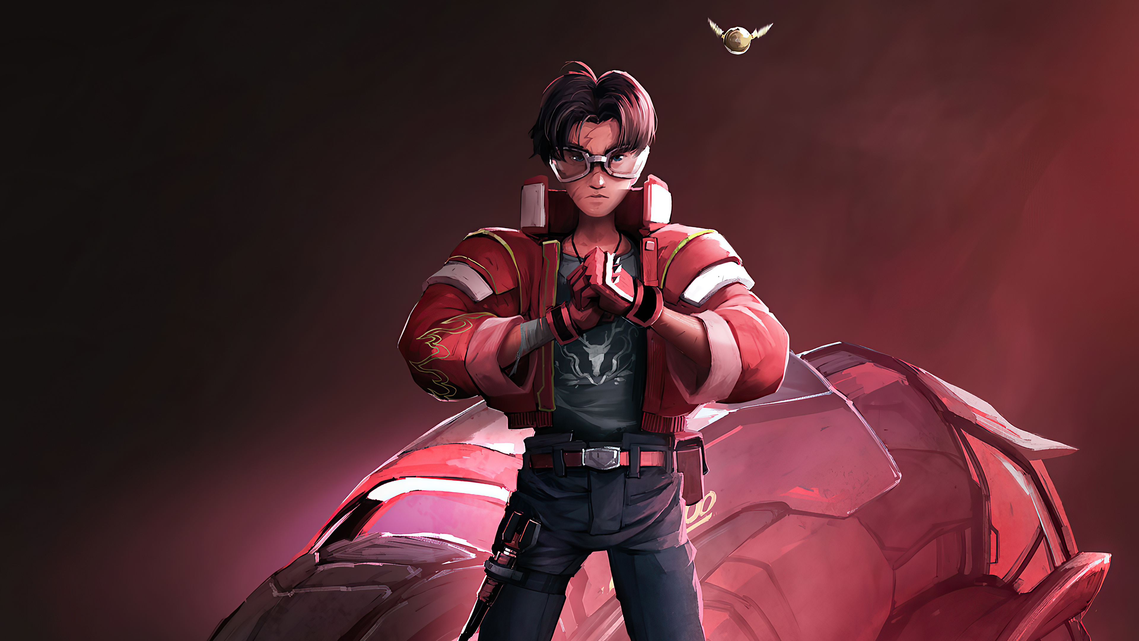 Artwork of a young man in a red jacket HD Wallpaper