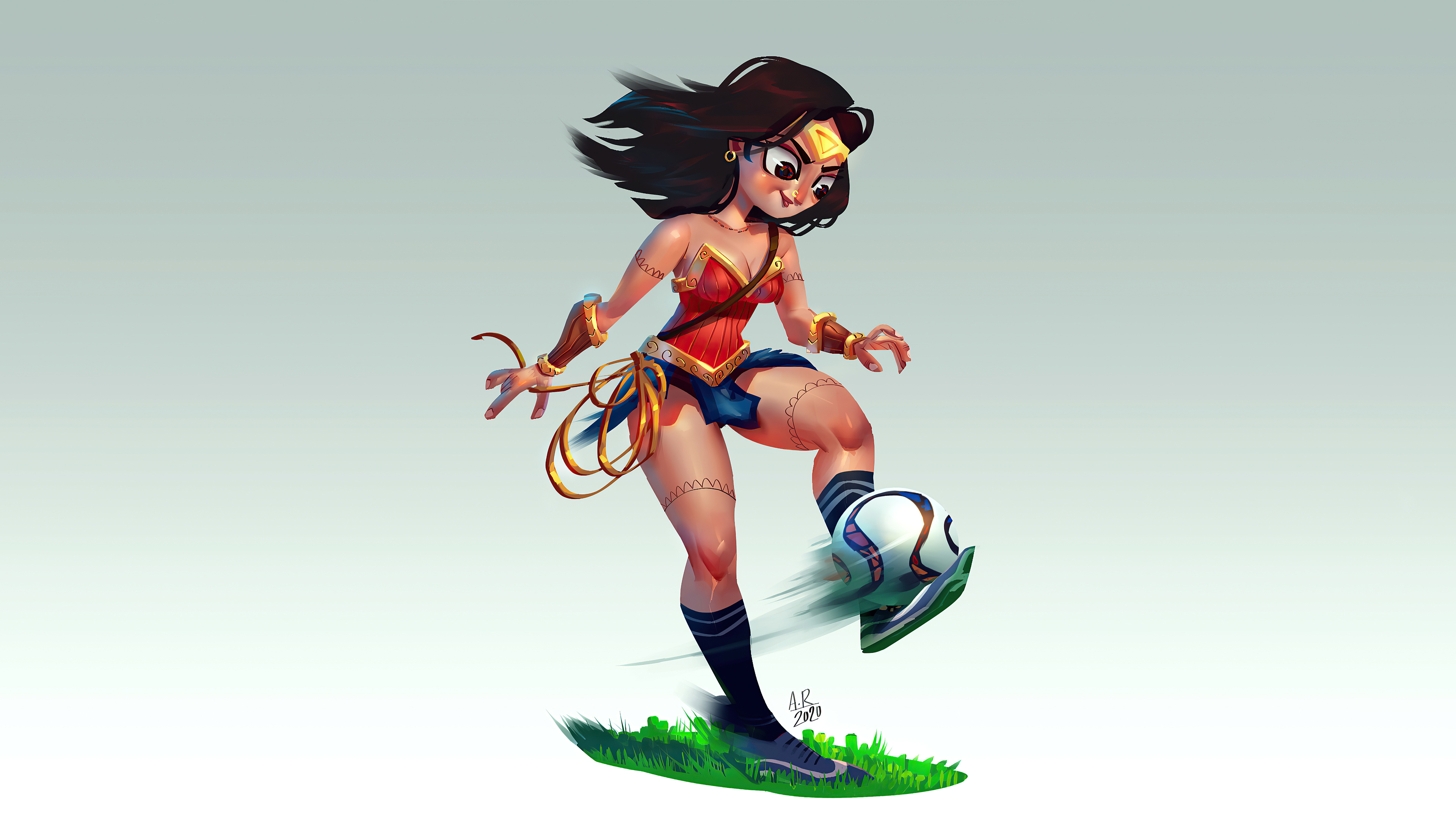 Wonder Woman playing soccer artwork HD Wallpaper