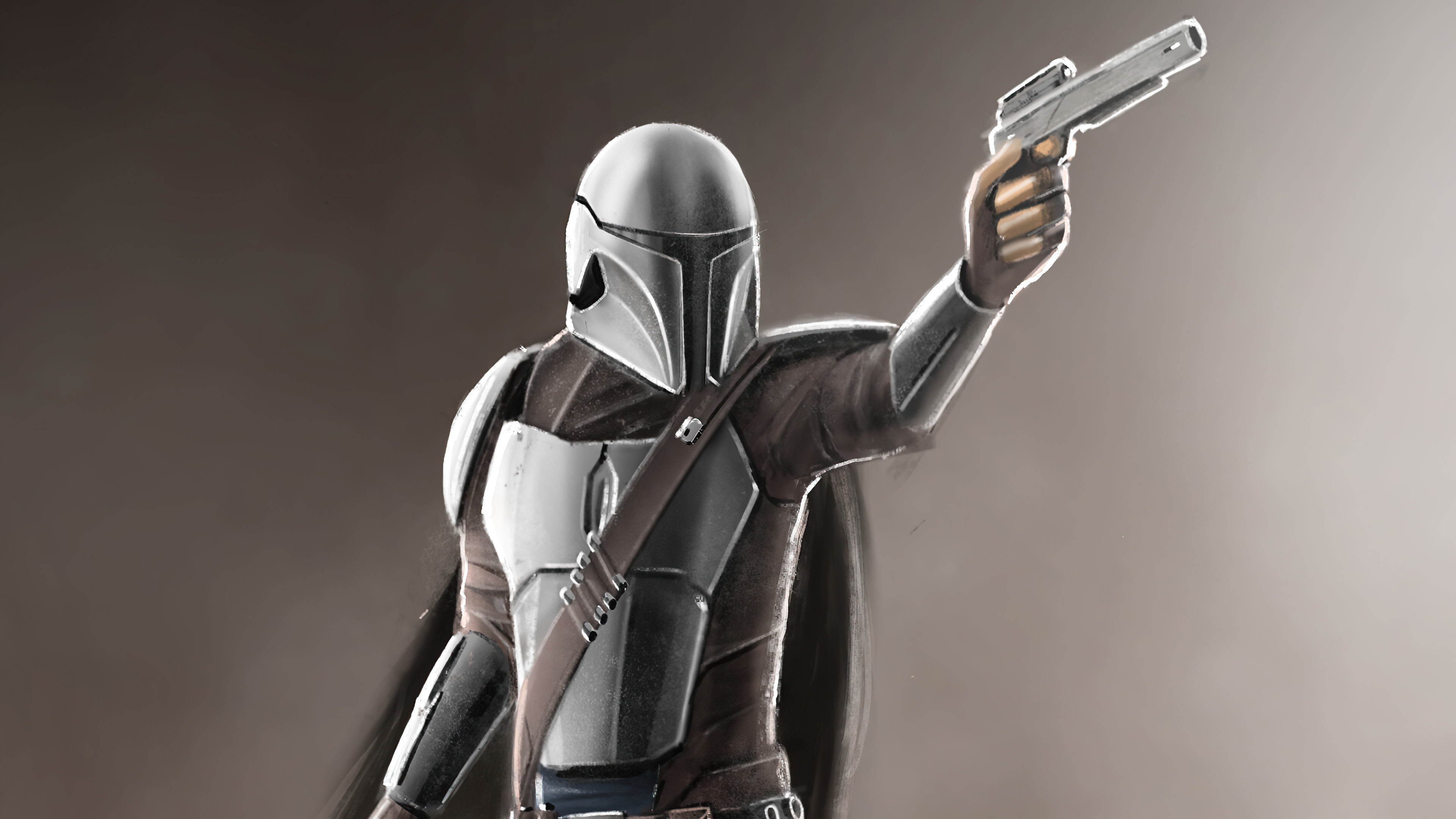 The Mandalorian holding a blaster HD Wallpaper