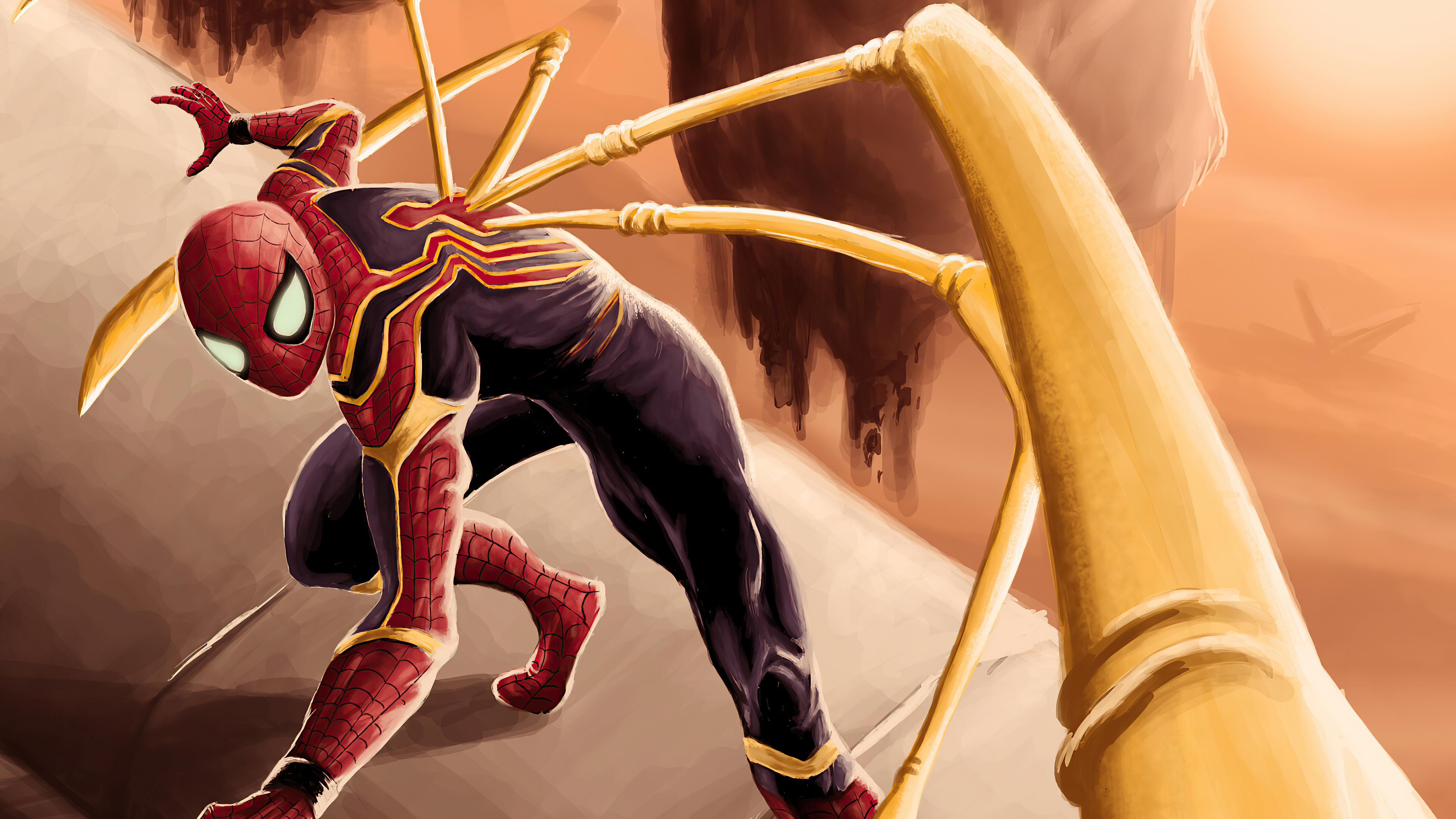 Spider-Man in Iron Spider suit with mechanical arms HD Wallpaper