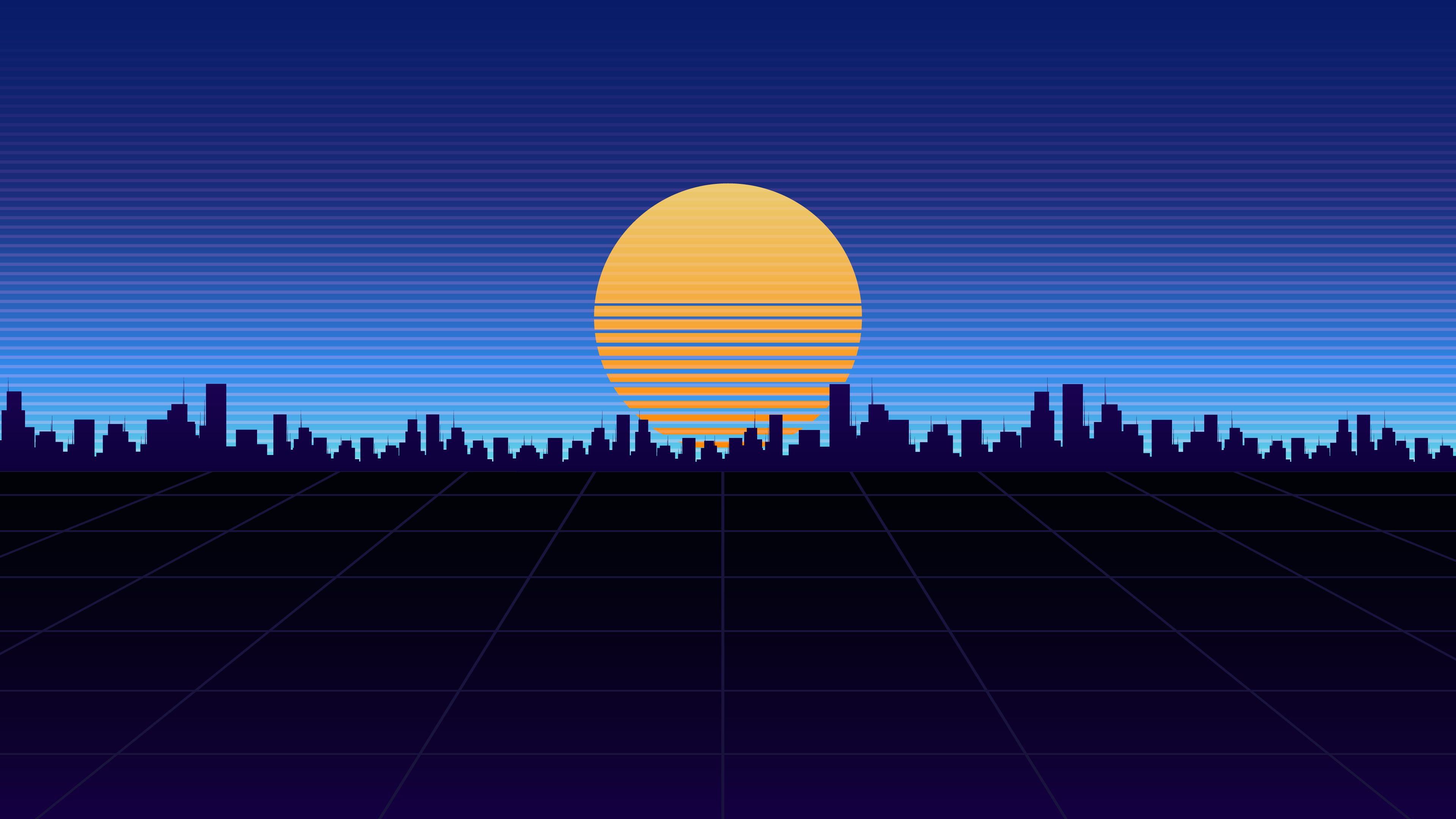 Synthwave Cityscape with Retro Sun HD Wallpaper