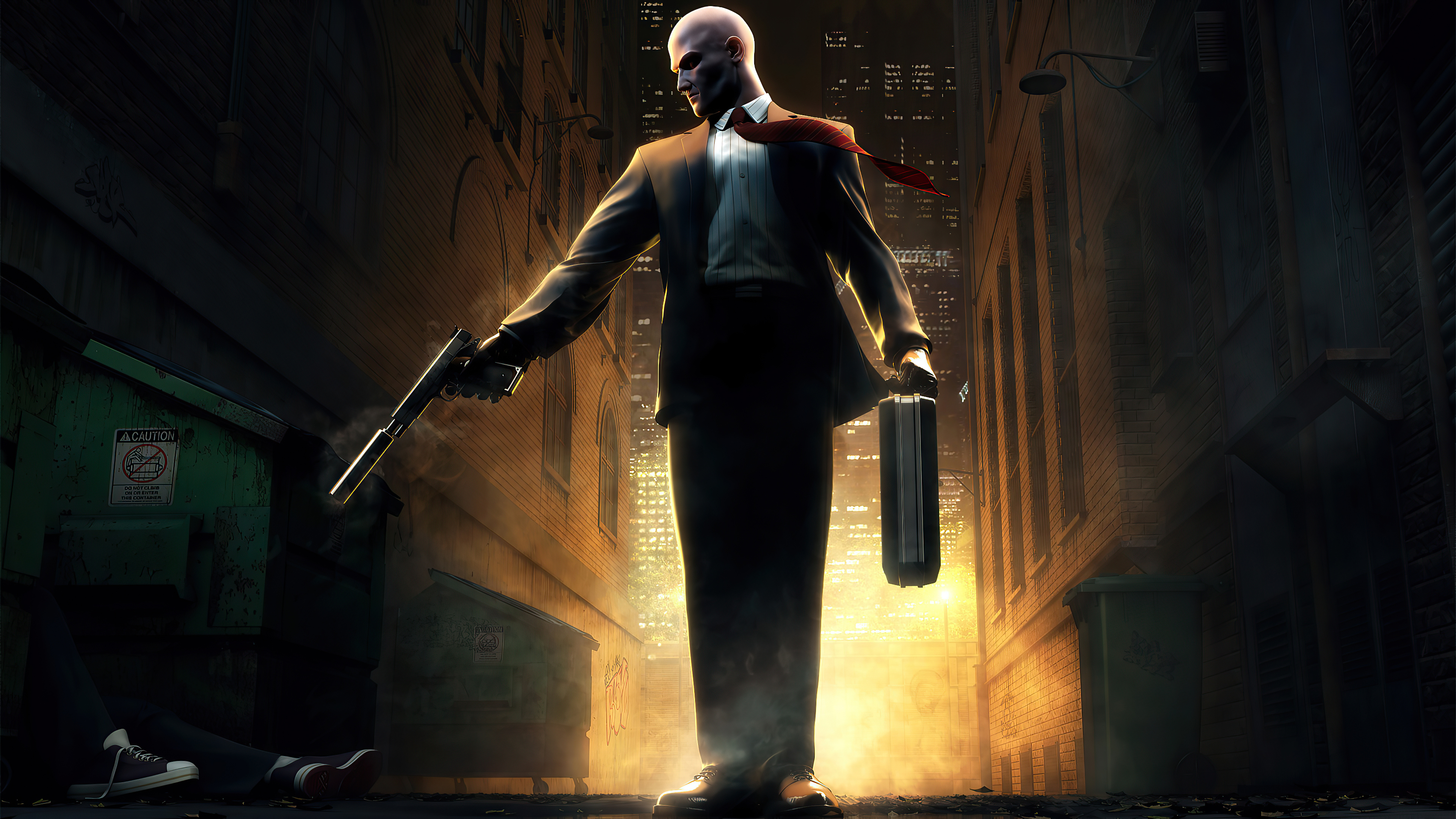 Agent 47 from Hitman holding a silenced pistol HD Wallpaper