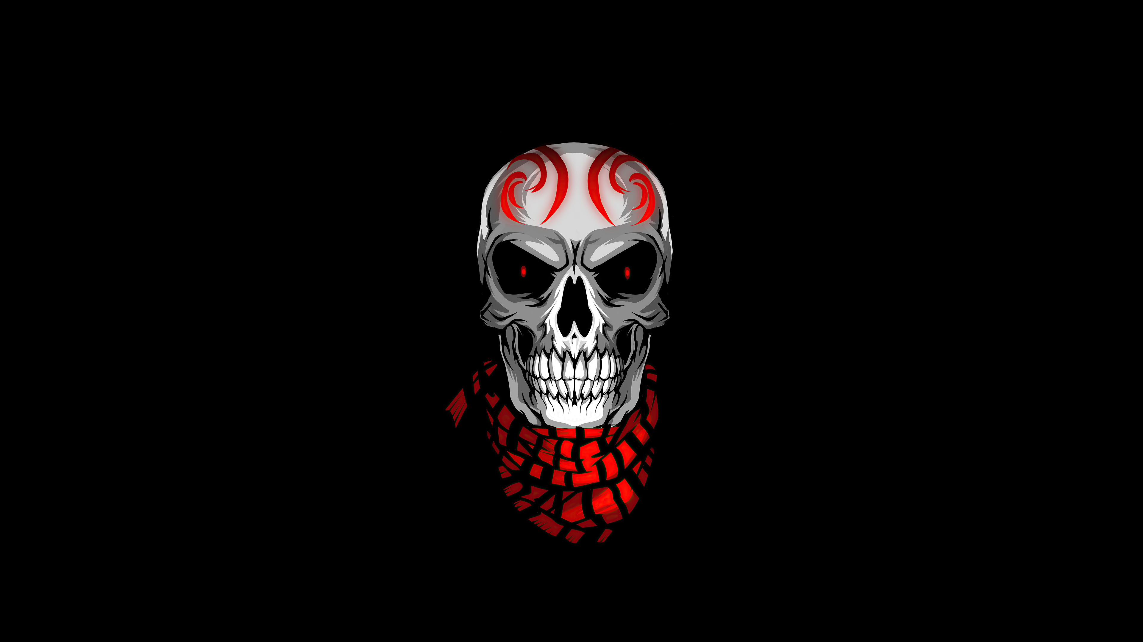 Minimalist Skull with Red Tribal Markings and Scarf HD Wallpaper
