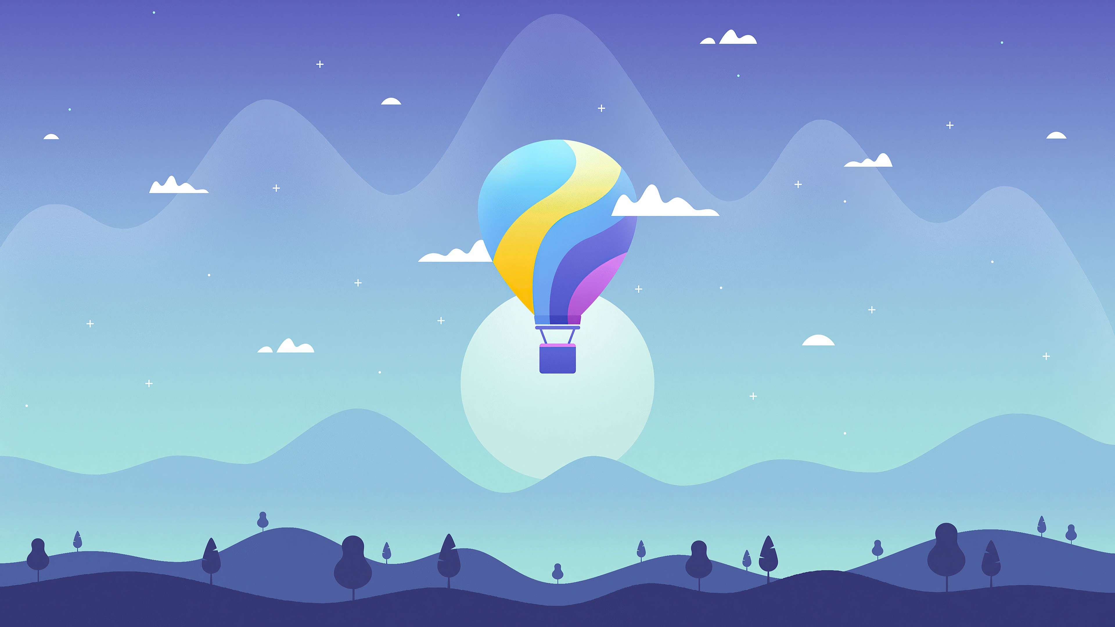 Minimalist hot air balloon over rolling hills HD Wallpaper