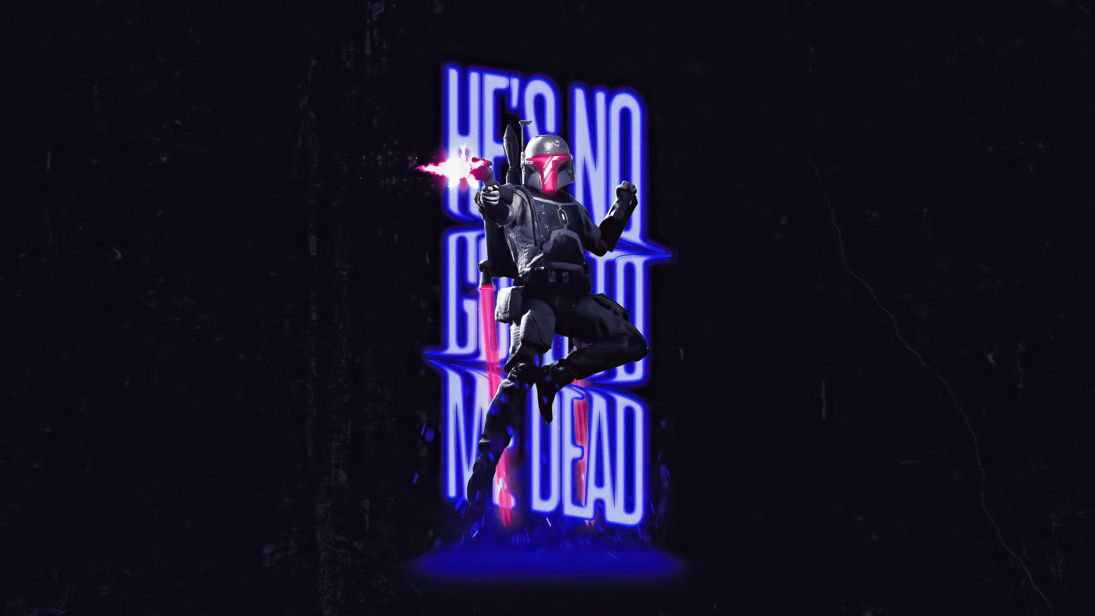 Boba Fett from Star Wars with Neon Text HD Wallpaper