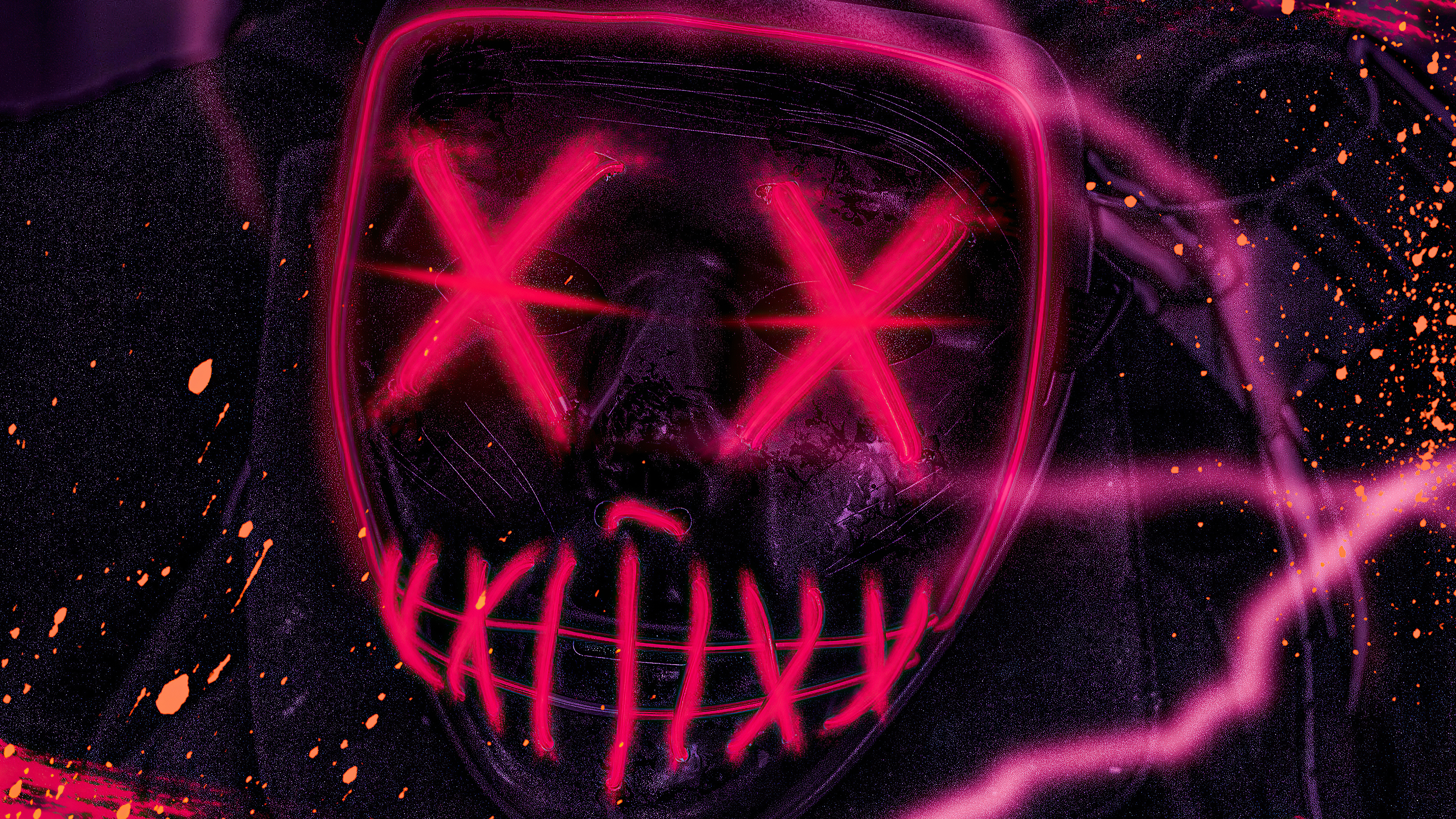 Mask with neon pink X eyes and stitched mouth HD Wallpaper