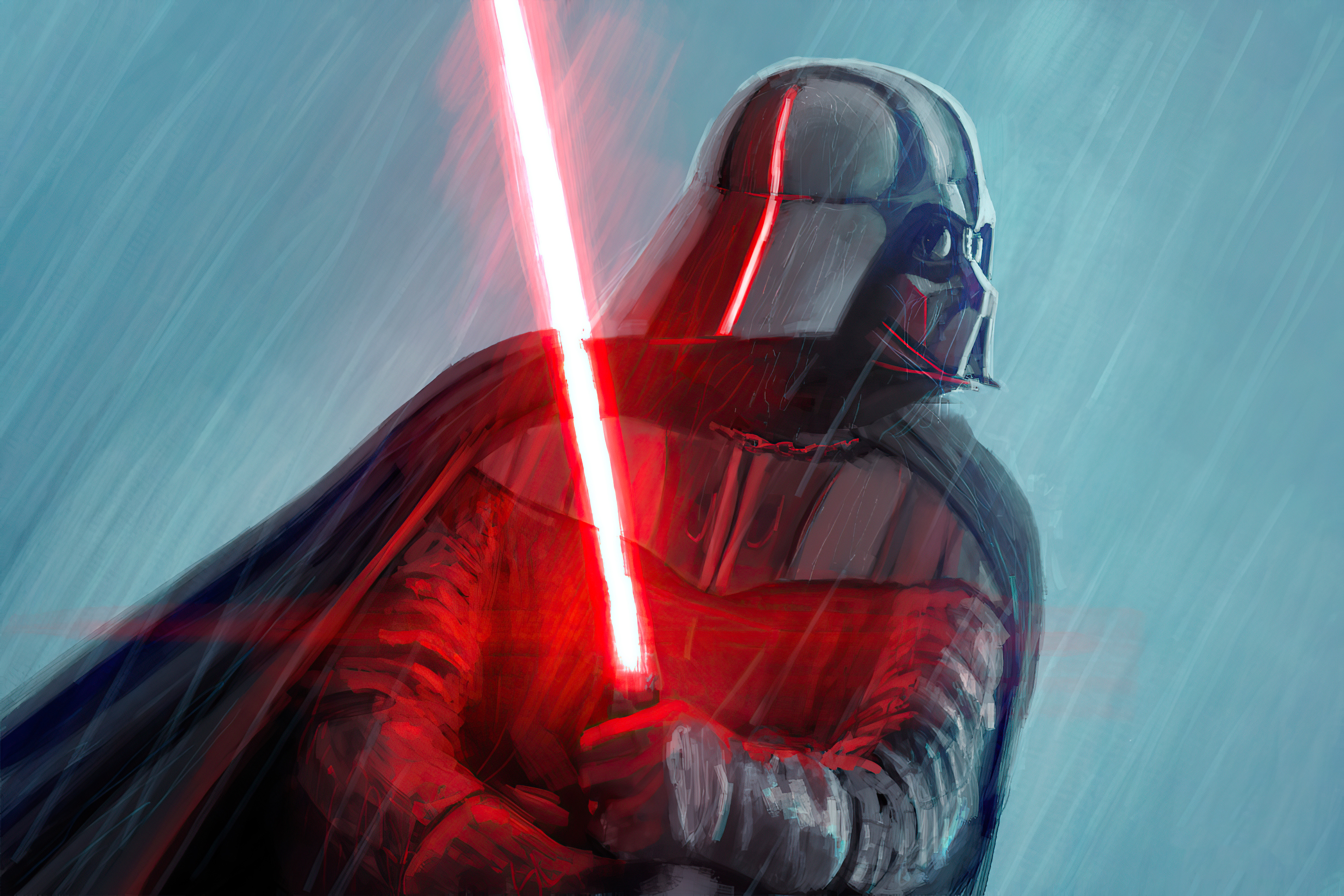 Darth Vader from Star Wars with a red lightsaber HD Wallpaper