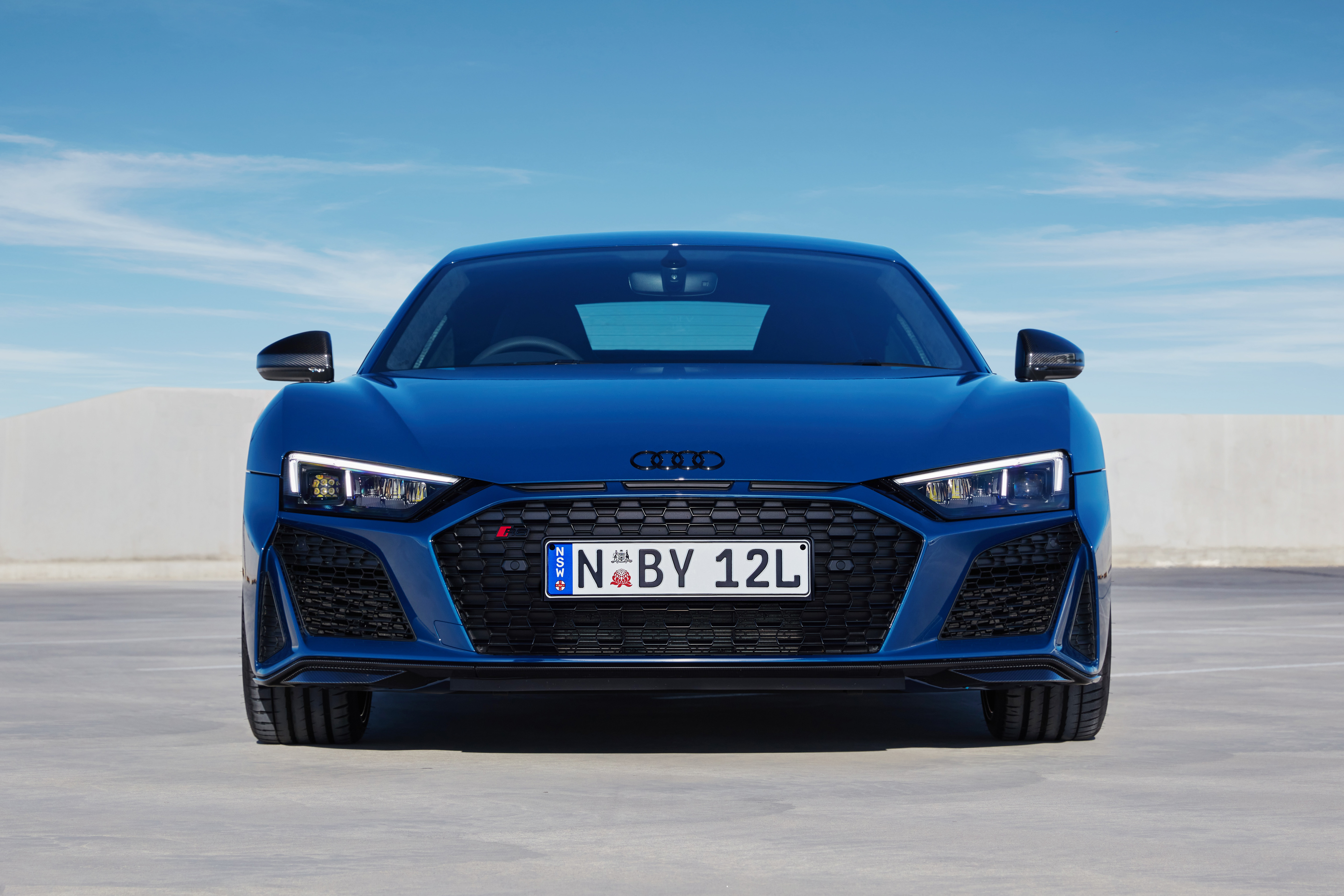 Blue Audi R8 sports car front view HD Wallpaper