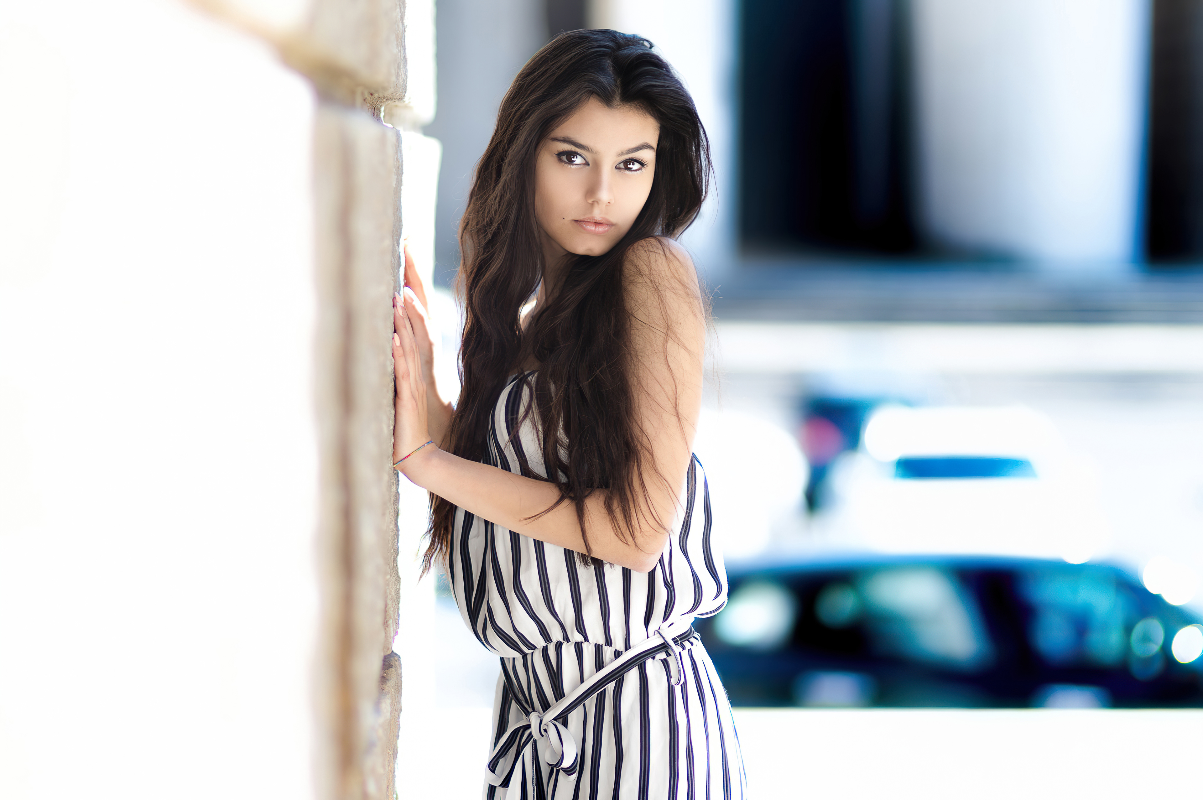 Nicole Ceretta in a stylish striped outfit HD Wallpaper