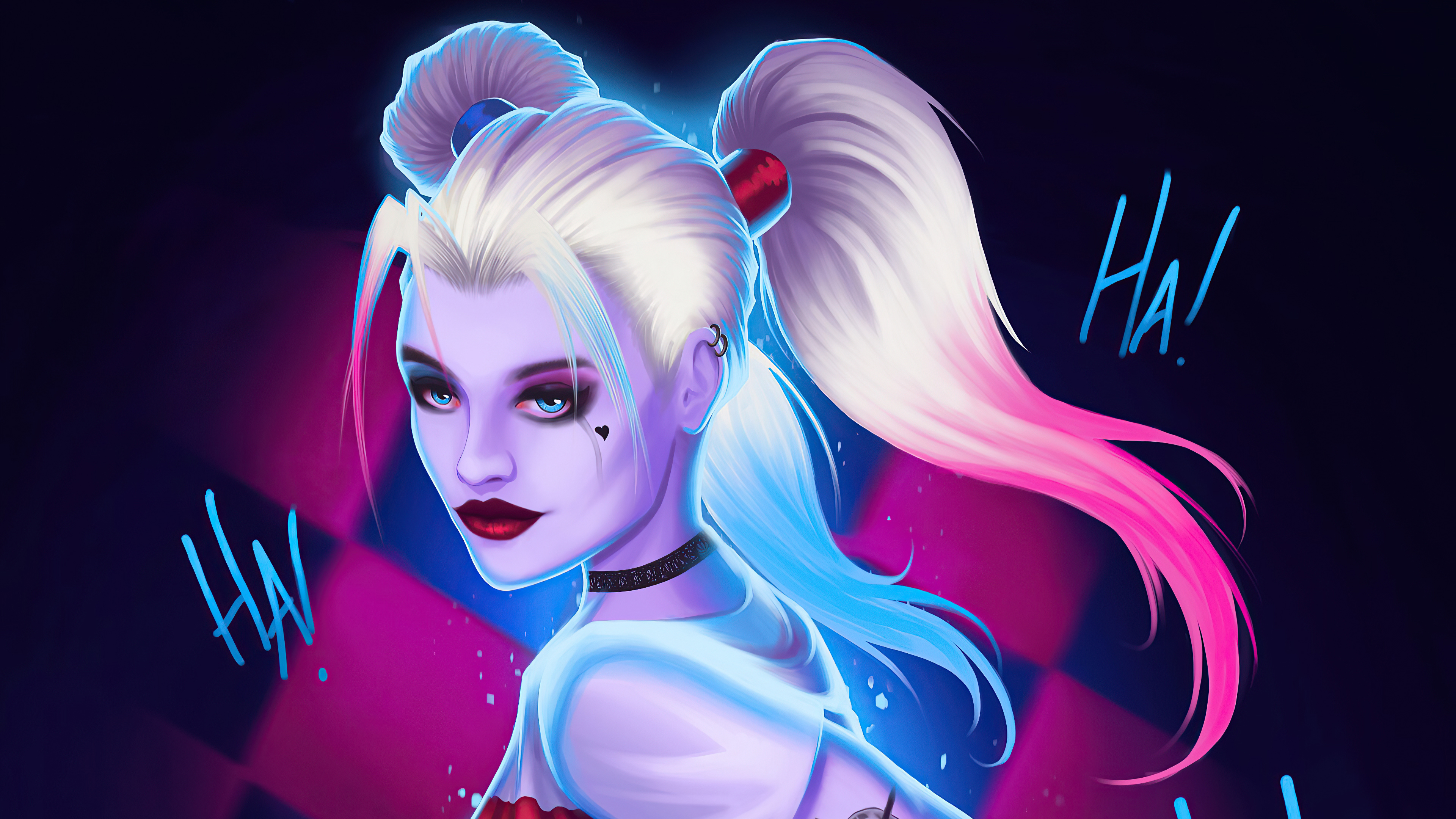 Harley Quinn artwork with "Ha!" text HD Wallpaper