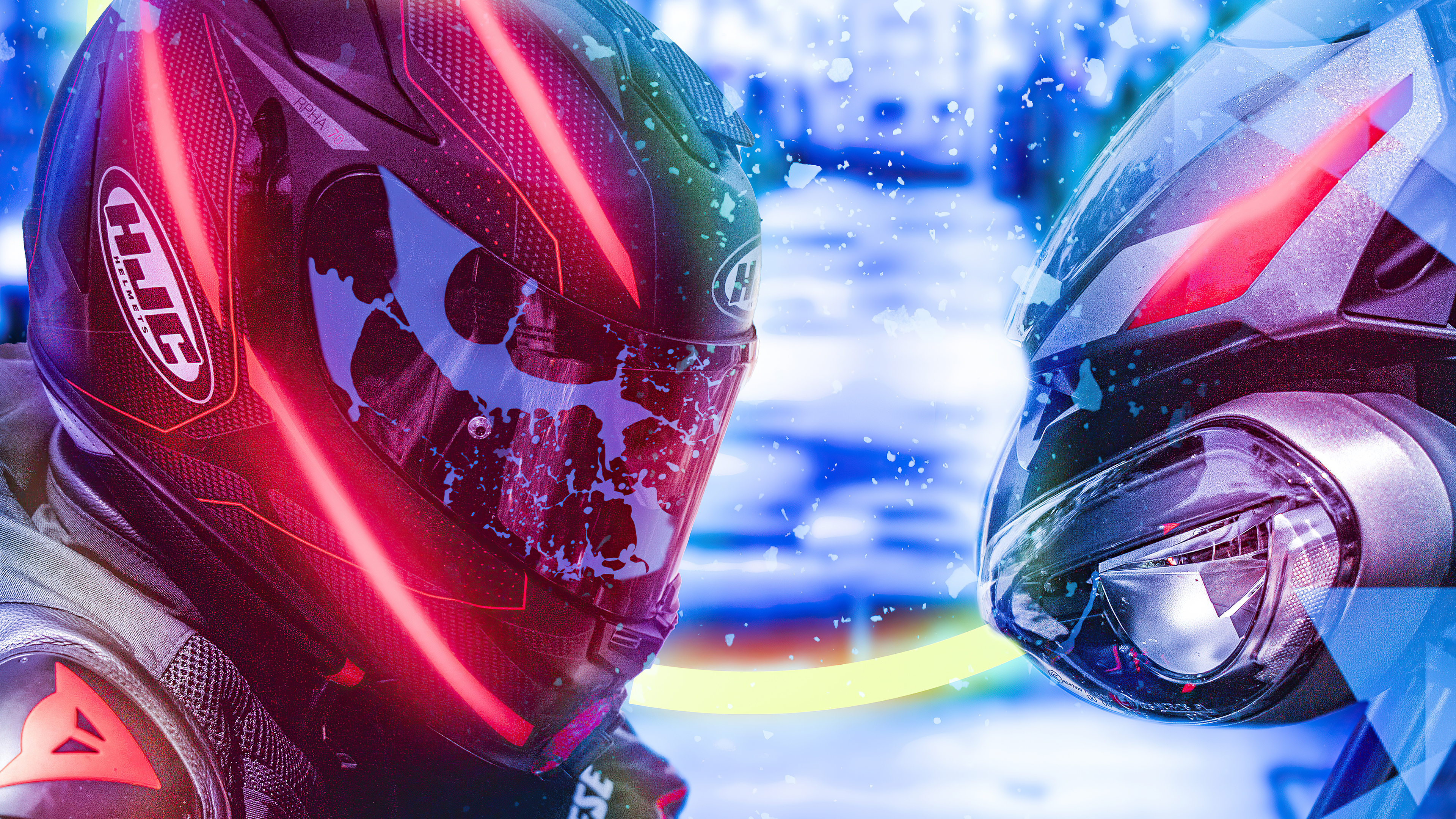 Motorcycle helmets with neon lights HD Wallpaper