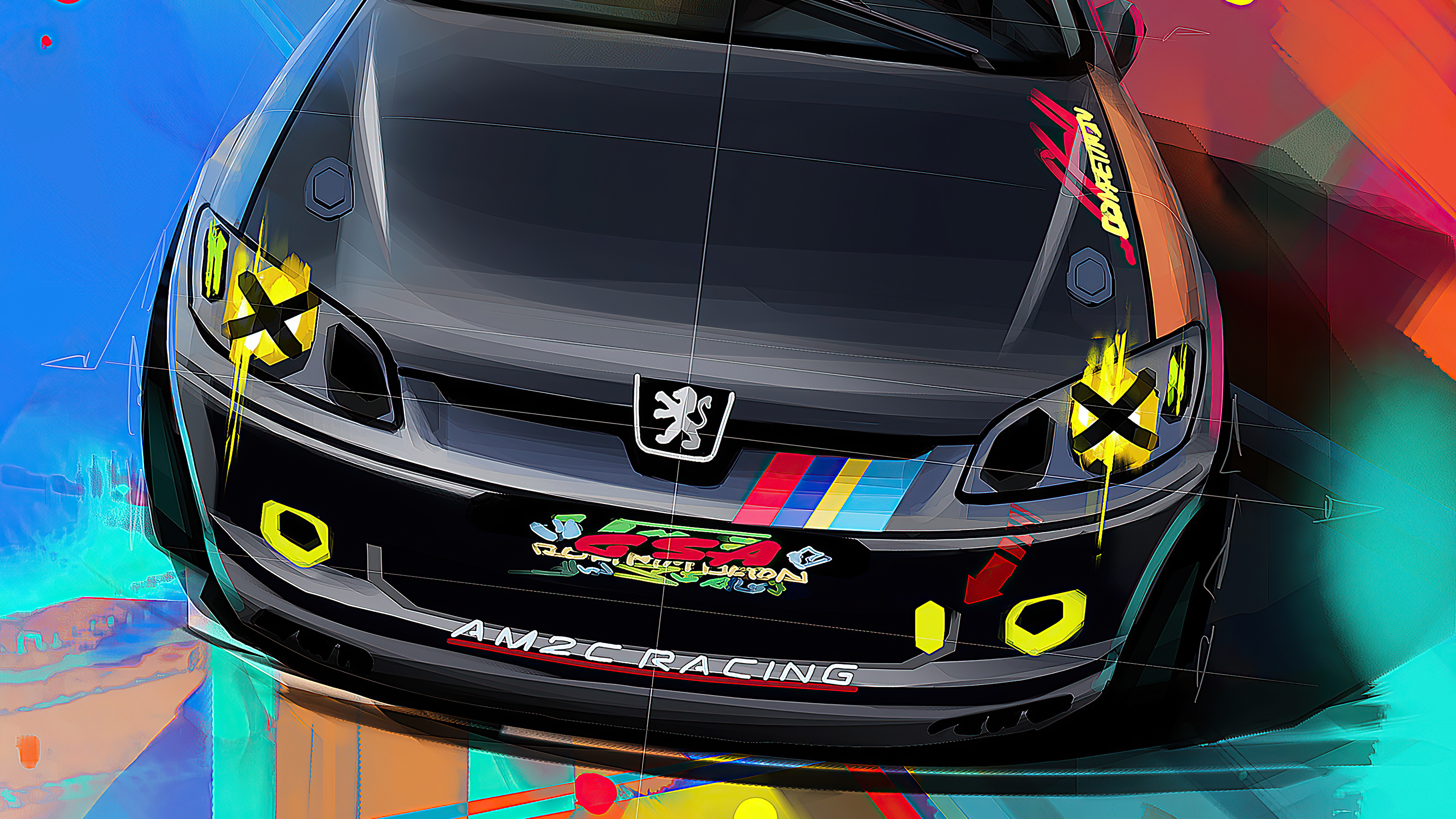 Peugeot 206 Competition AM2C Racing Artwork HD Wallpaper