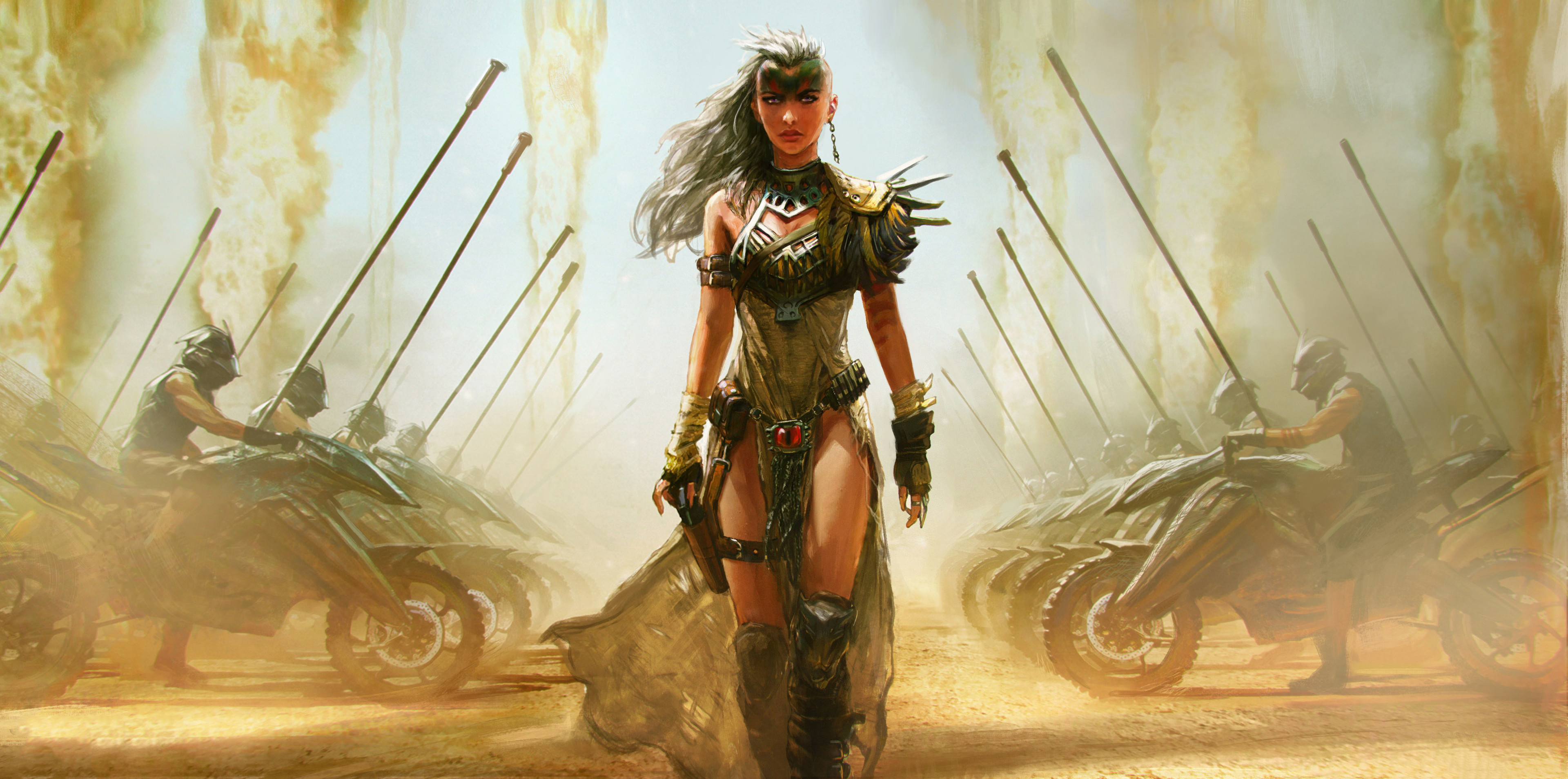 Furiosa leading her army on motorcycles HD Wallpaper