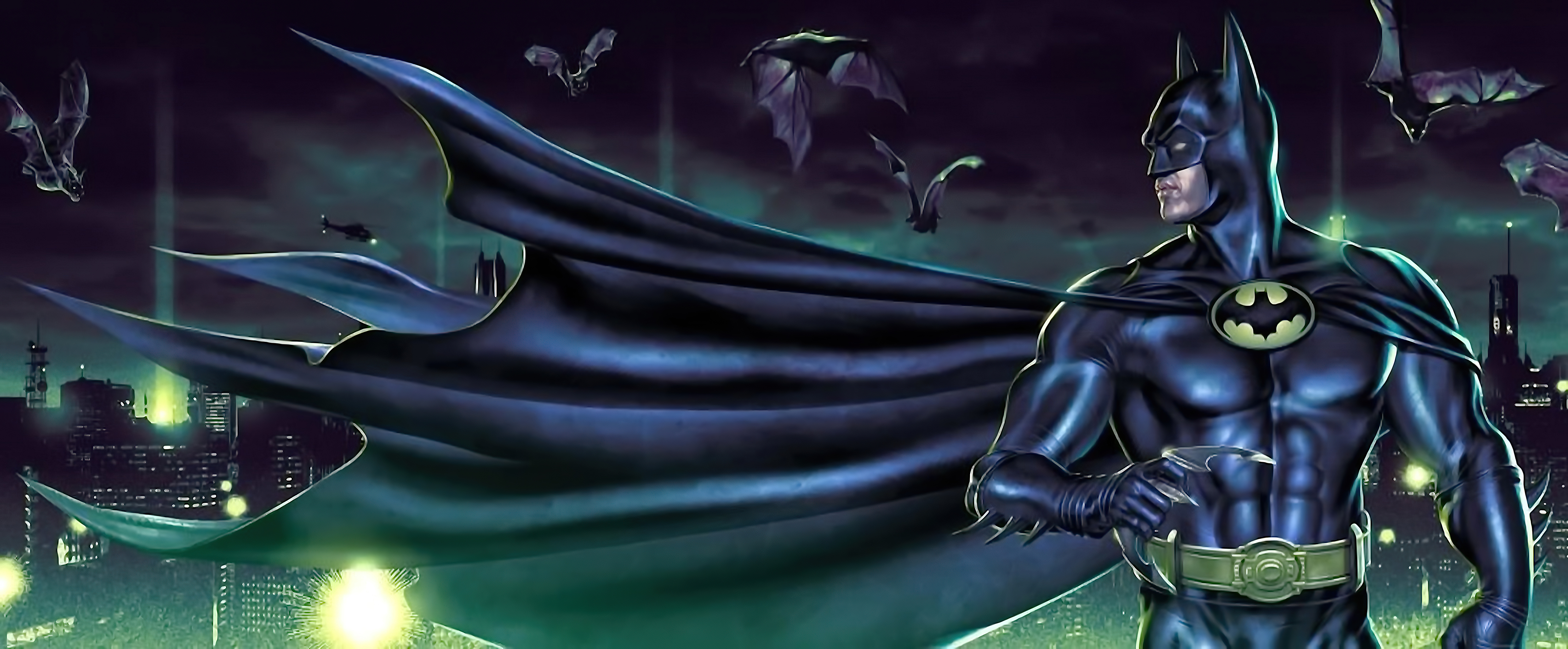 Batman with bats and city skyline HD Wallpaper