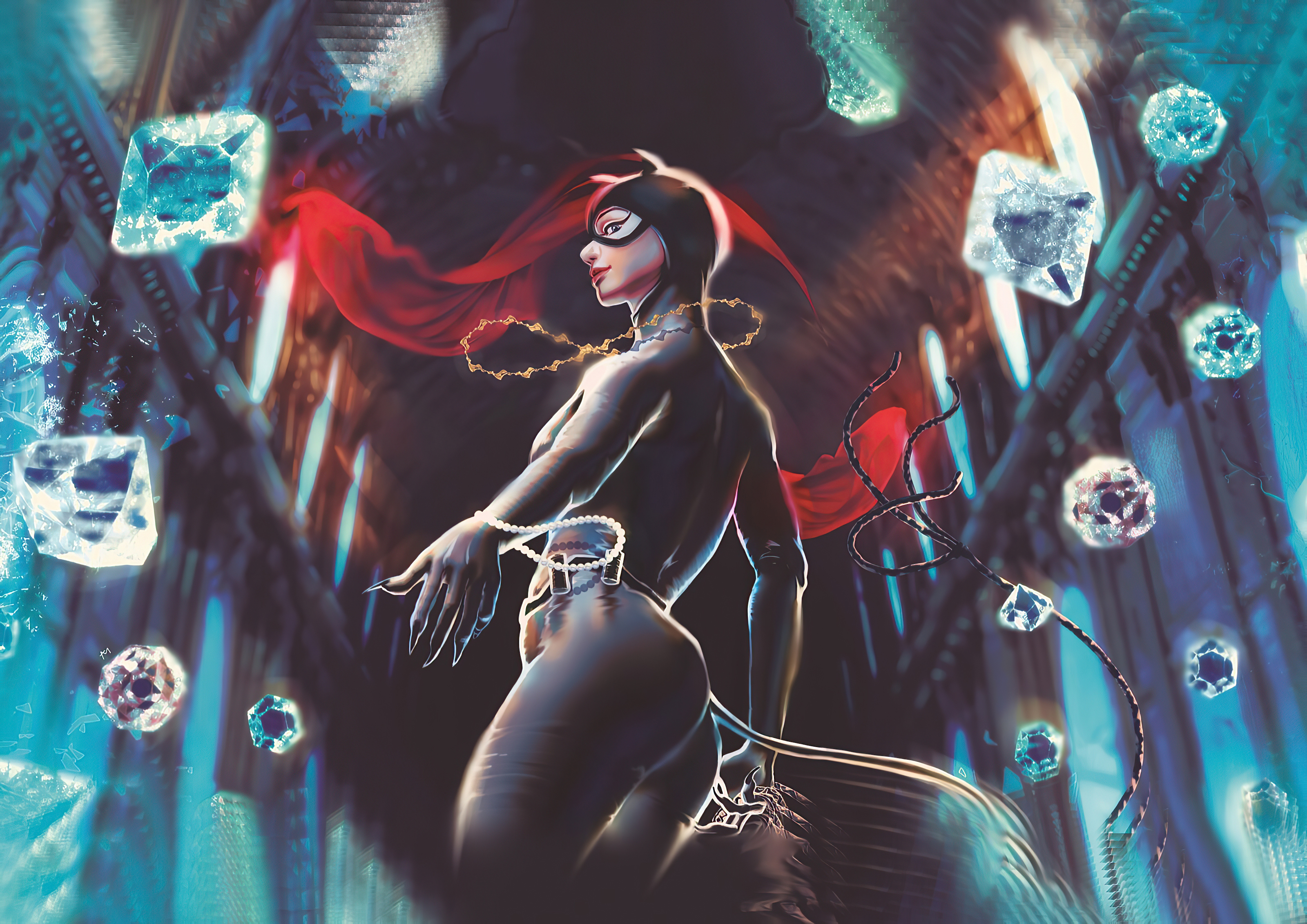 Catwoman artwork with diamonds HD Wallpaper