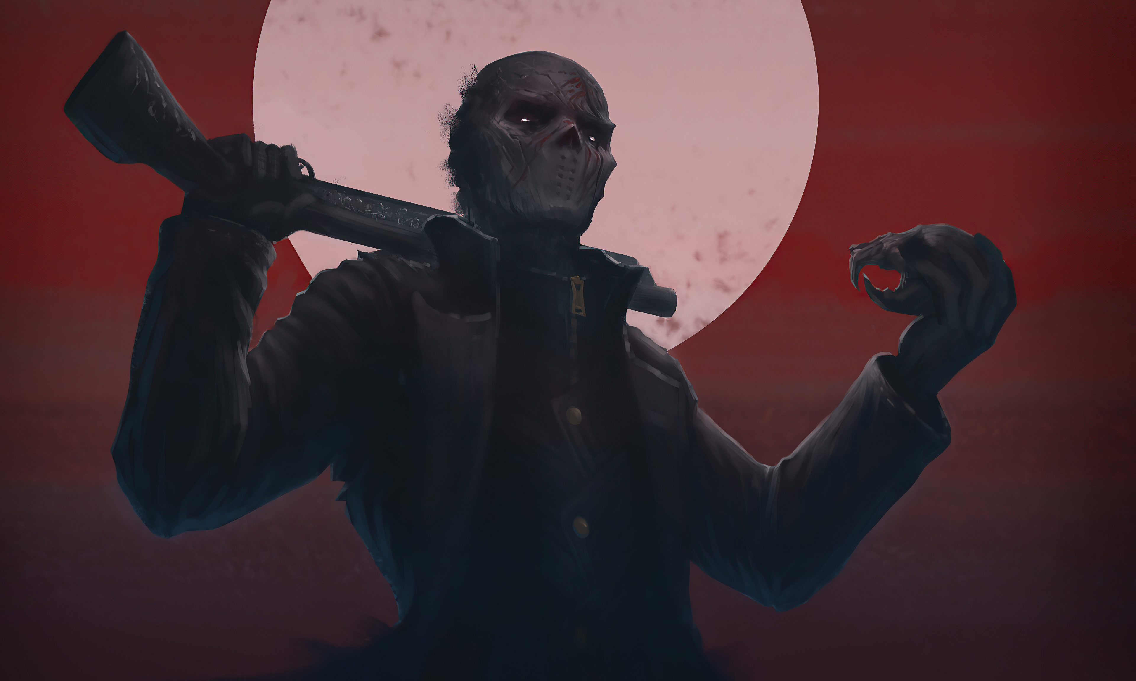 Man in mask holding rifle and skull HD Wallpaper