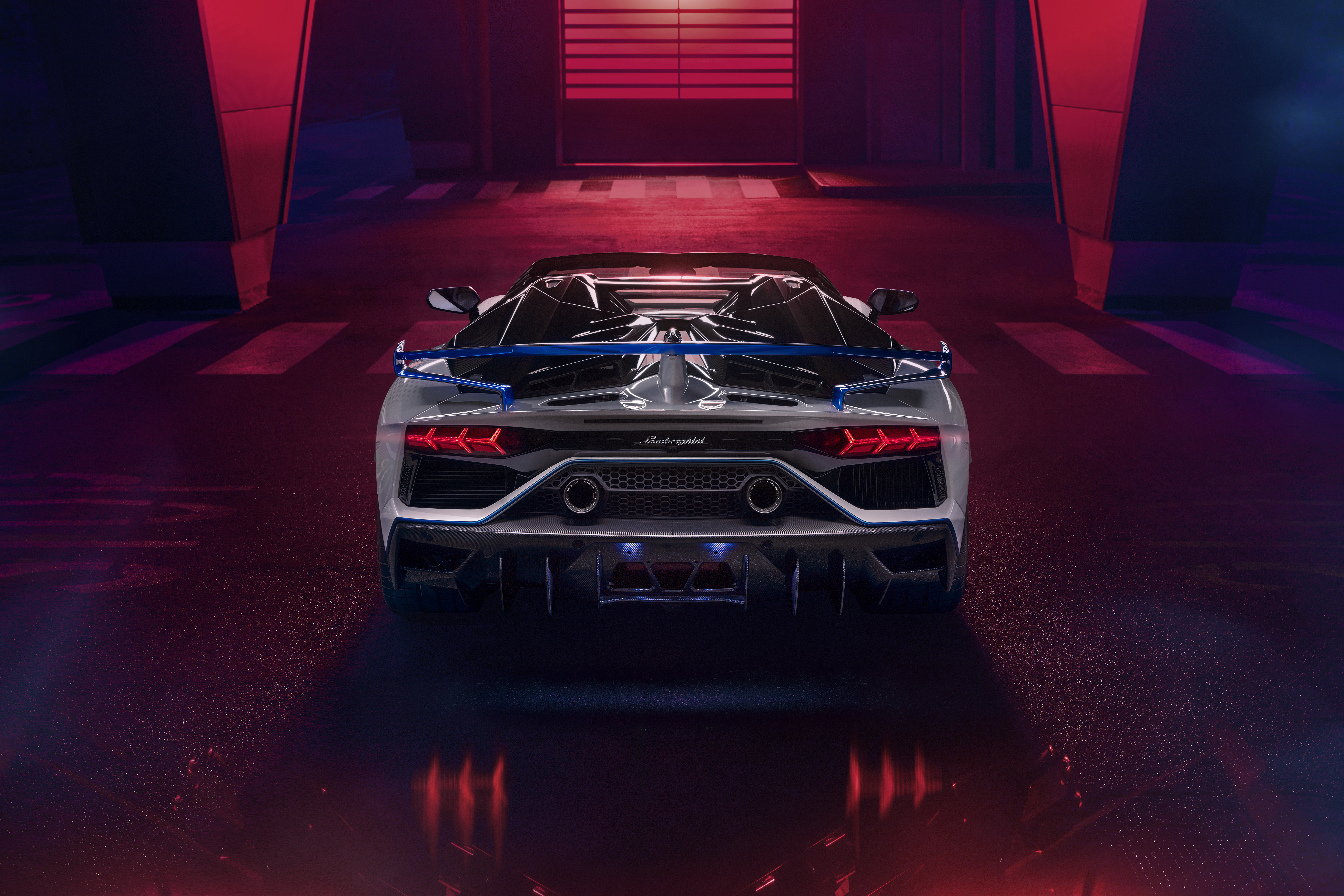 Lamborghini Aventador SVJ Roadster rear view HD Wallpaper