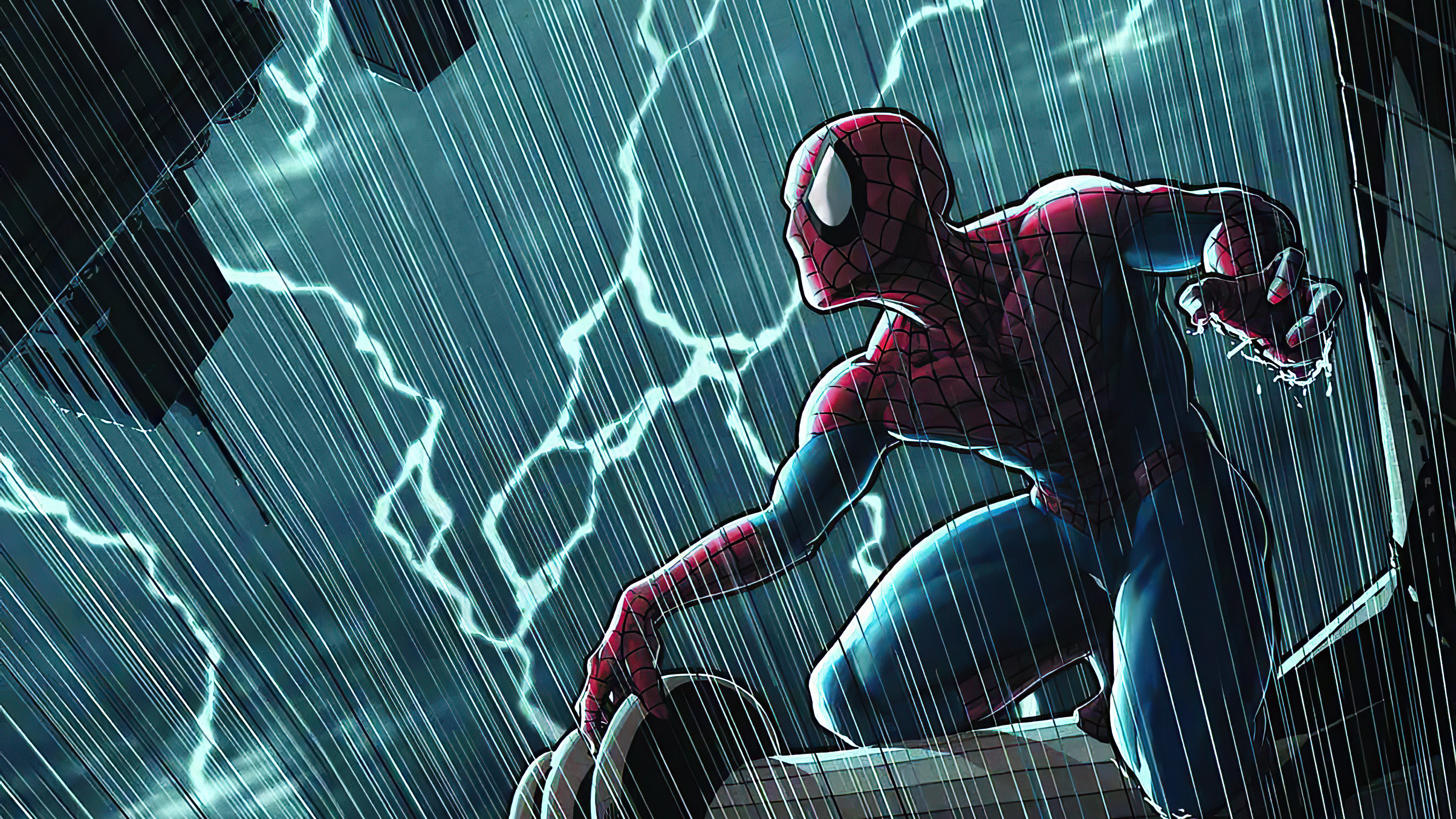 Spiderman in a thunderstorm HD Wallpaper