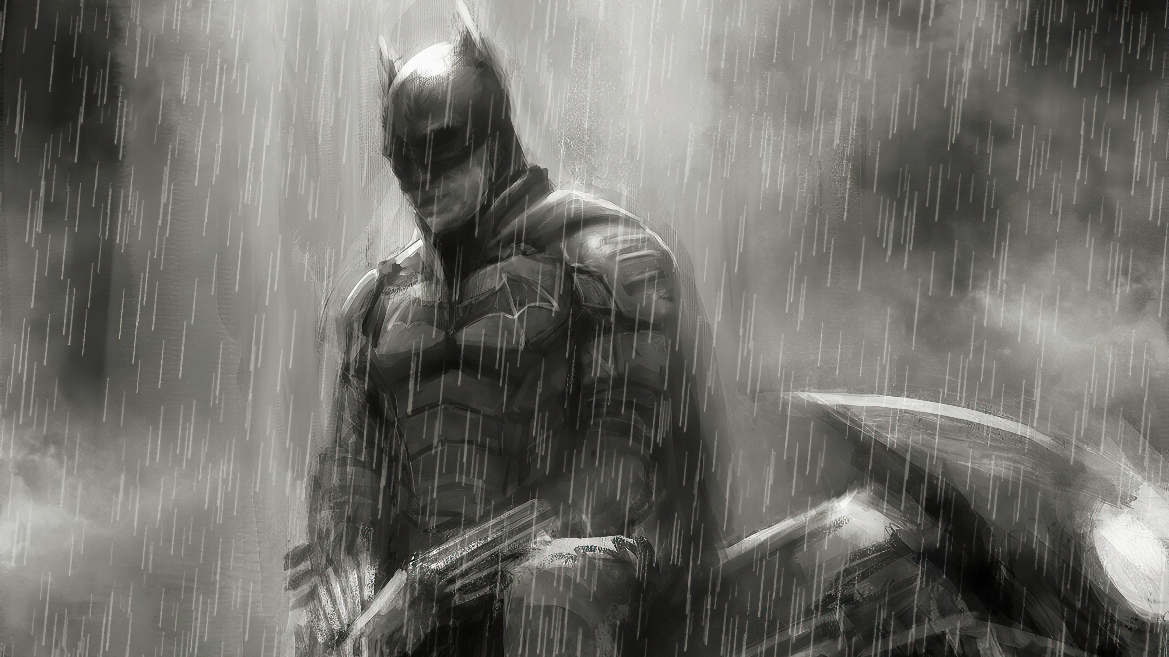 Batman in the rain artwork HD Wallpaper
