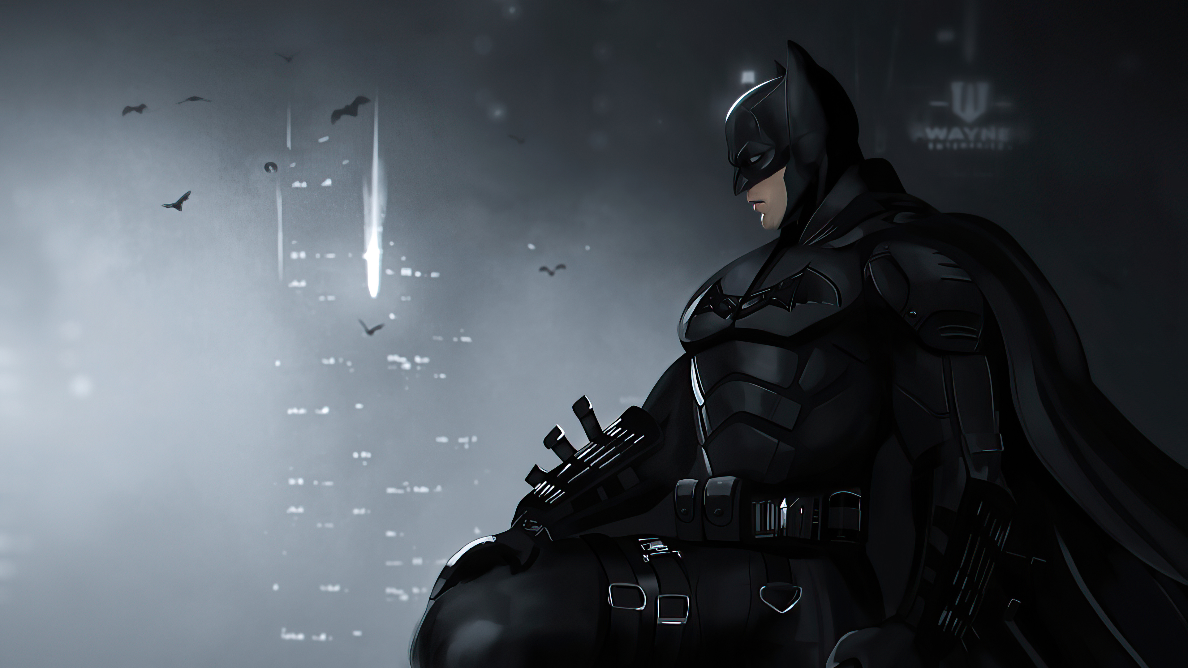 Batman artwork with Wayne Enterprises building HD Wallpaper