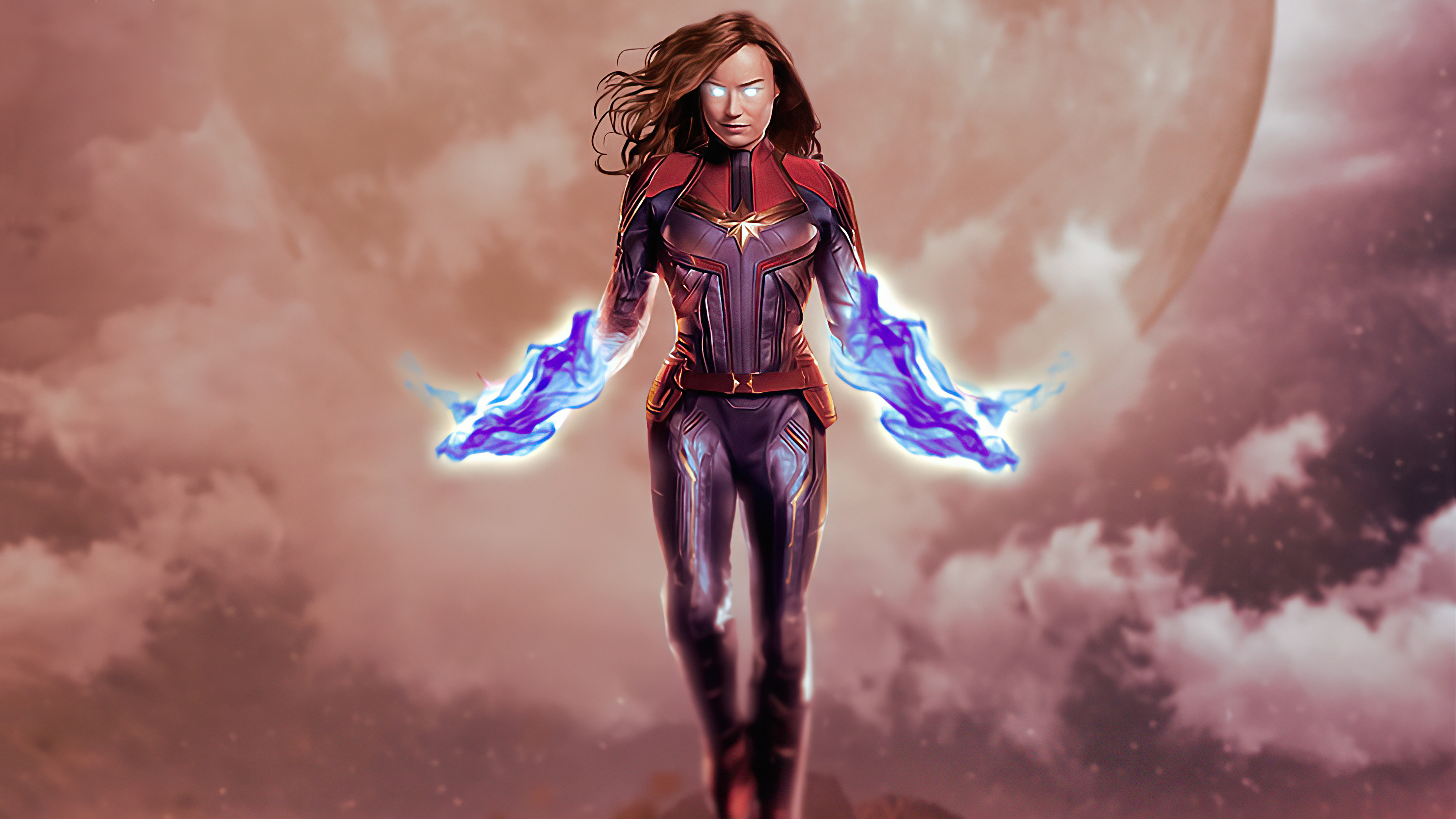 Captain Marvel with energy blasts HD Wallpaper