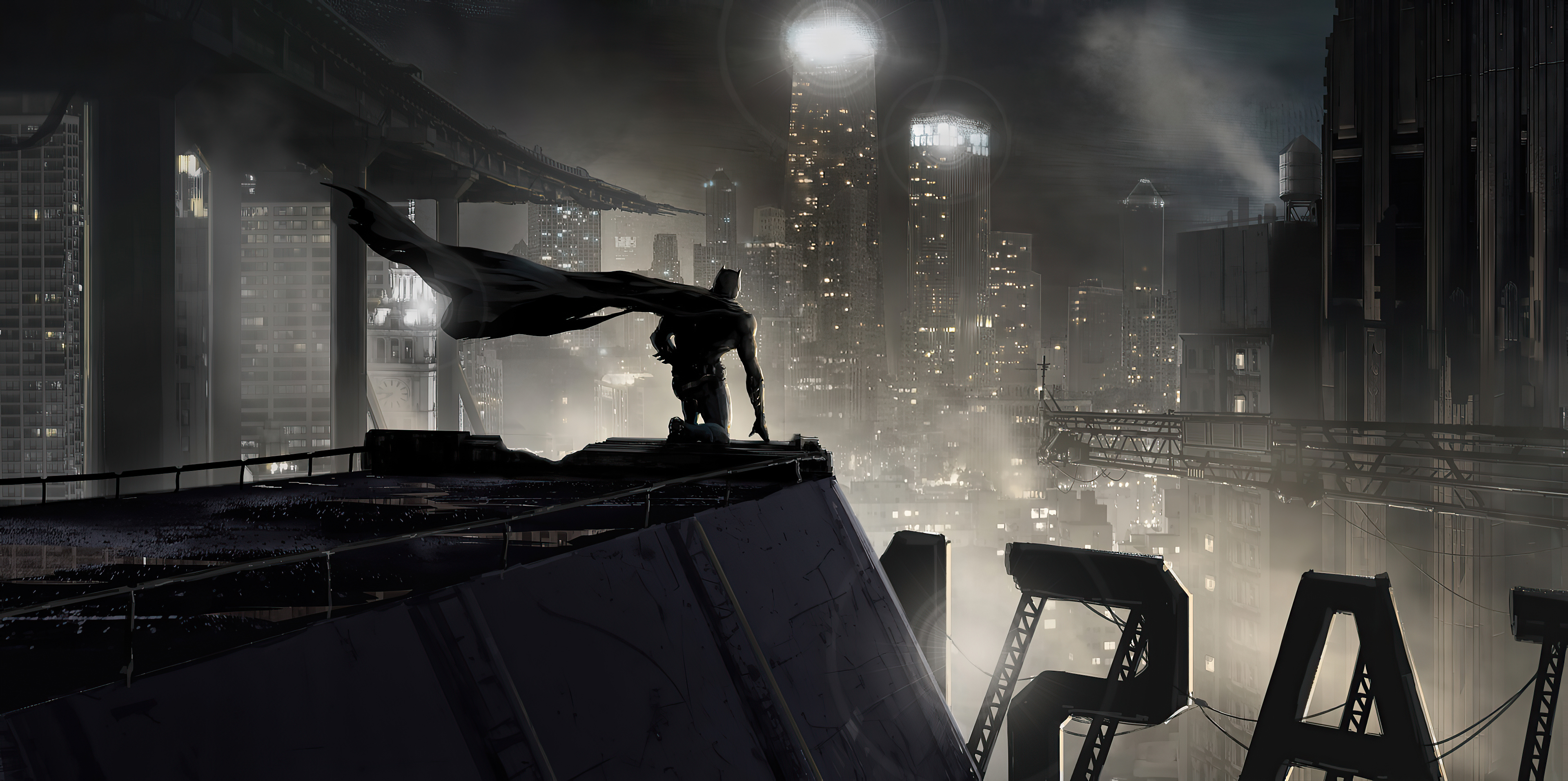 Batman overlooking a city skyline HD Wallpaper