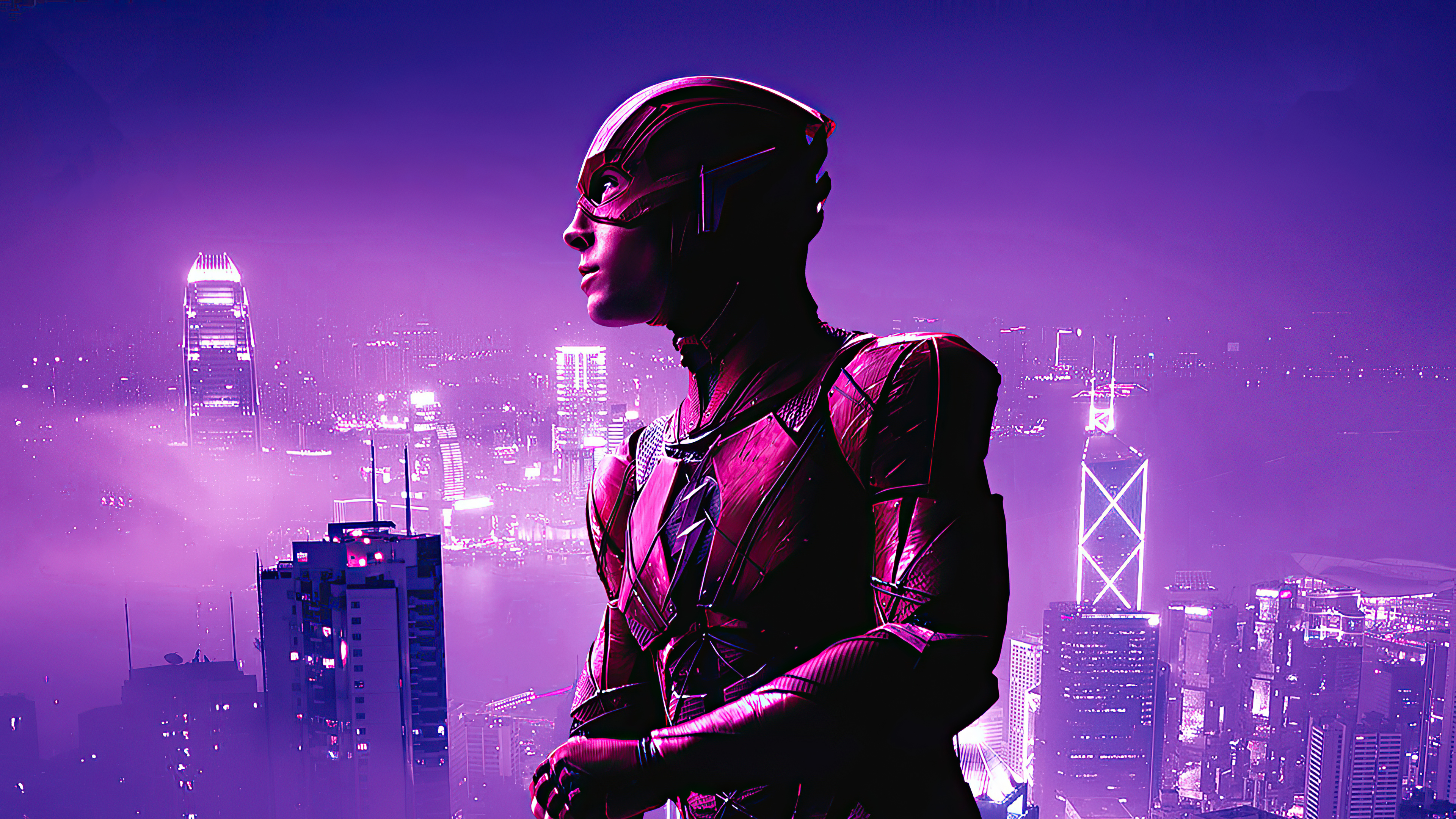 The Flash in a futuristic city at night HD Wallpaper