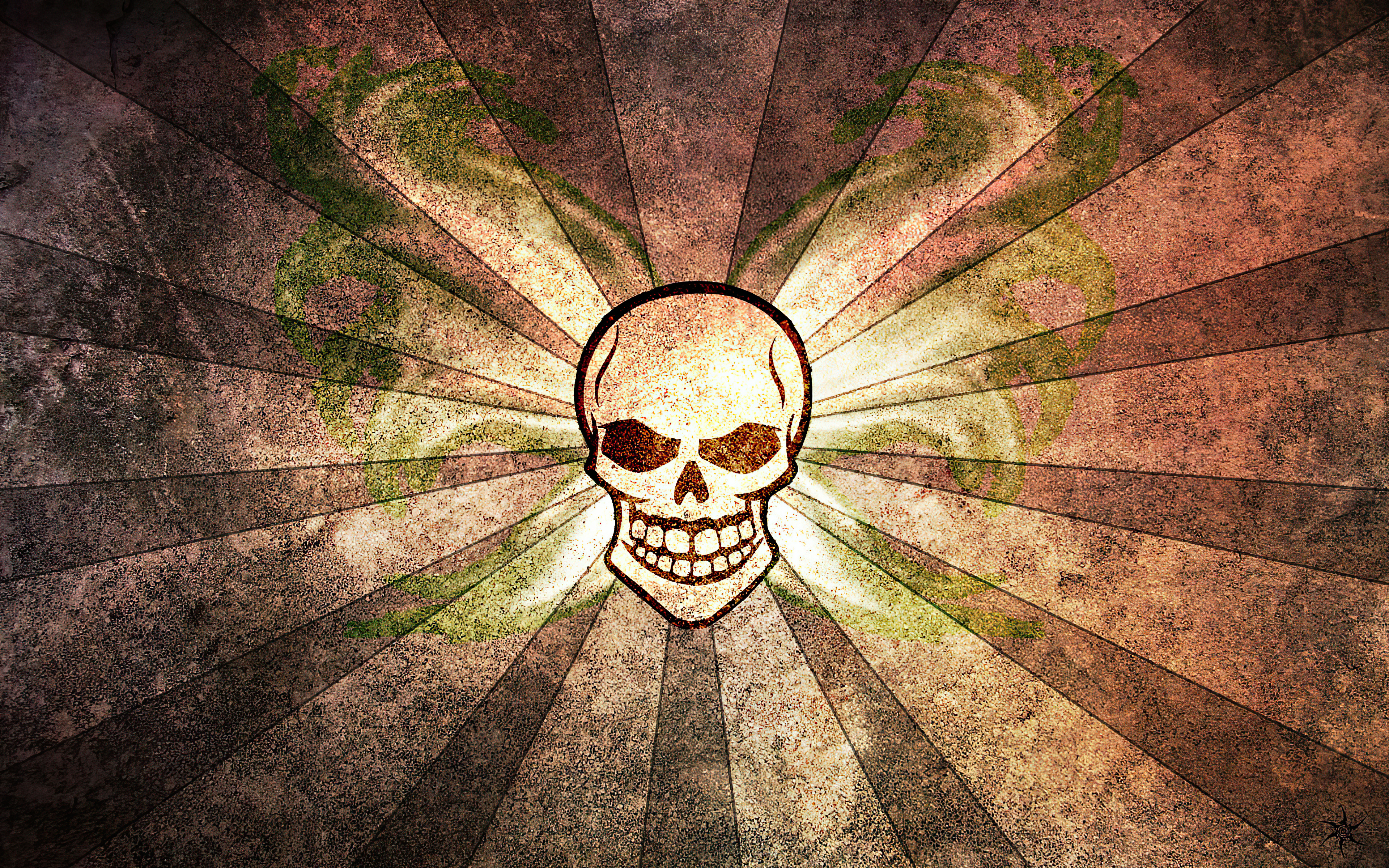 Skull artwork with sunburst pattern HD Wallpaper