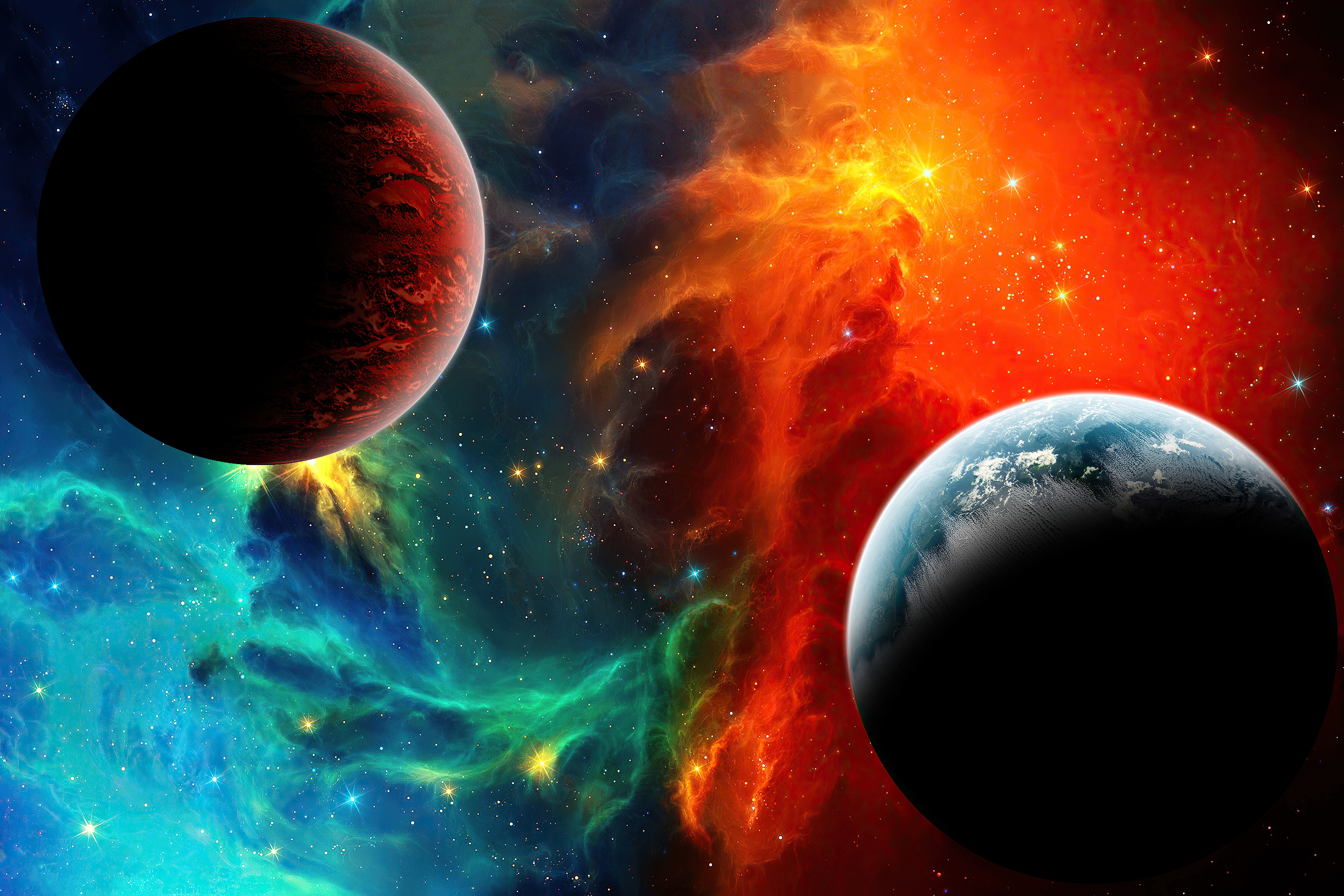 Planets and Nebula in Digital Space Art 4K HD Wallpaper