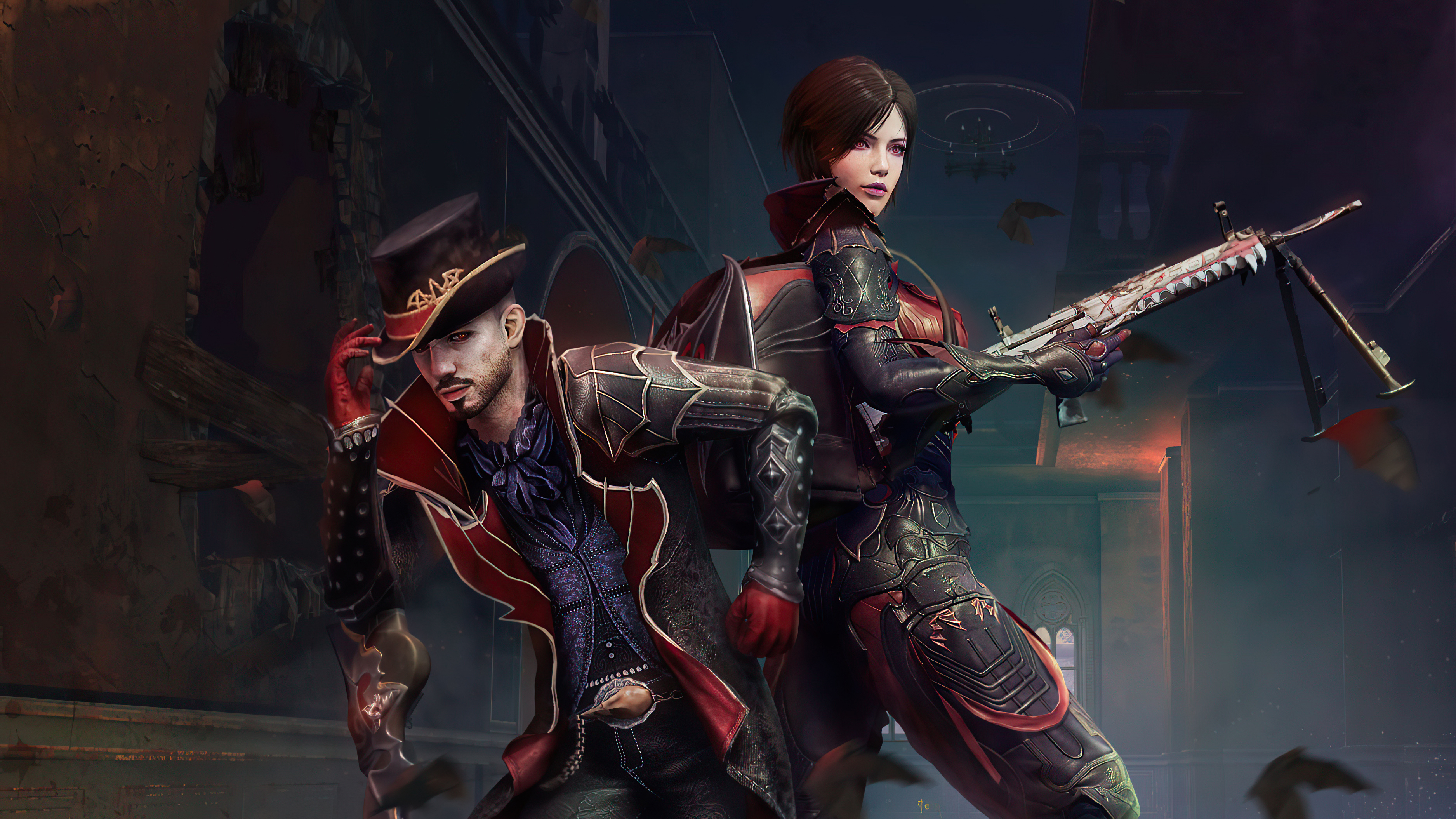 PUBG characters with vampire outfits and a weapon HD Wallpaper