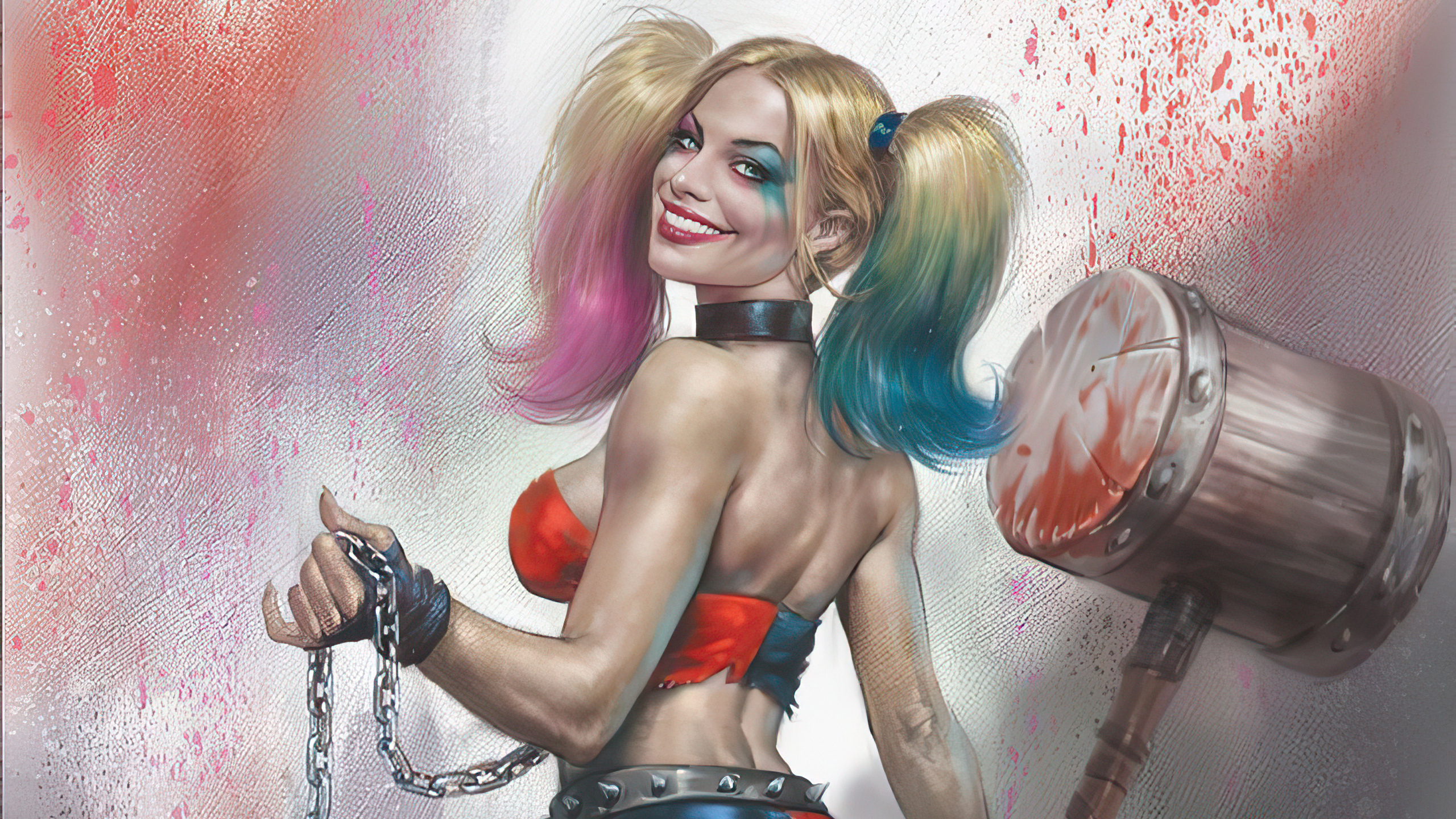 Harley Quinn artwork with a large hammer HD Wallpaper