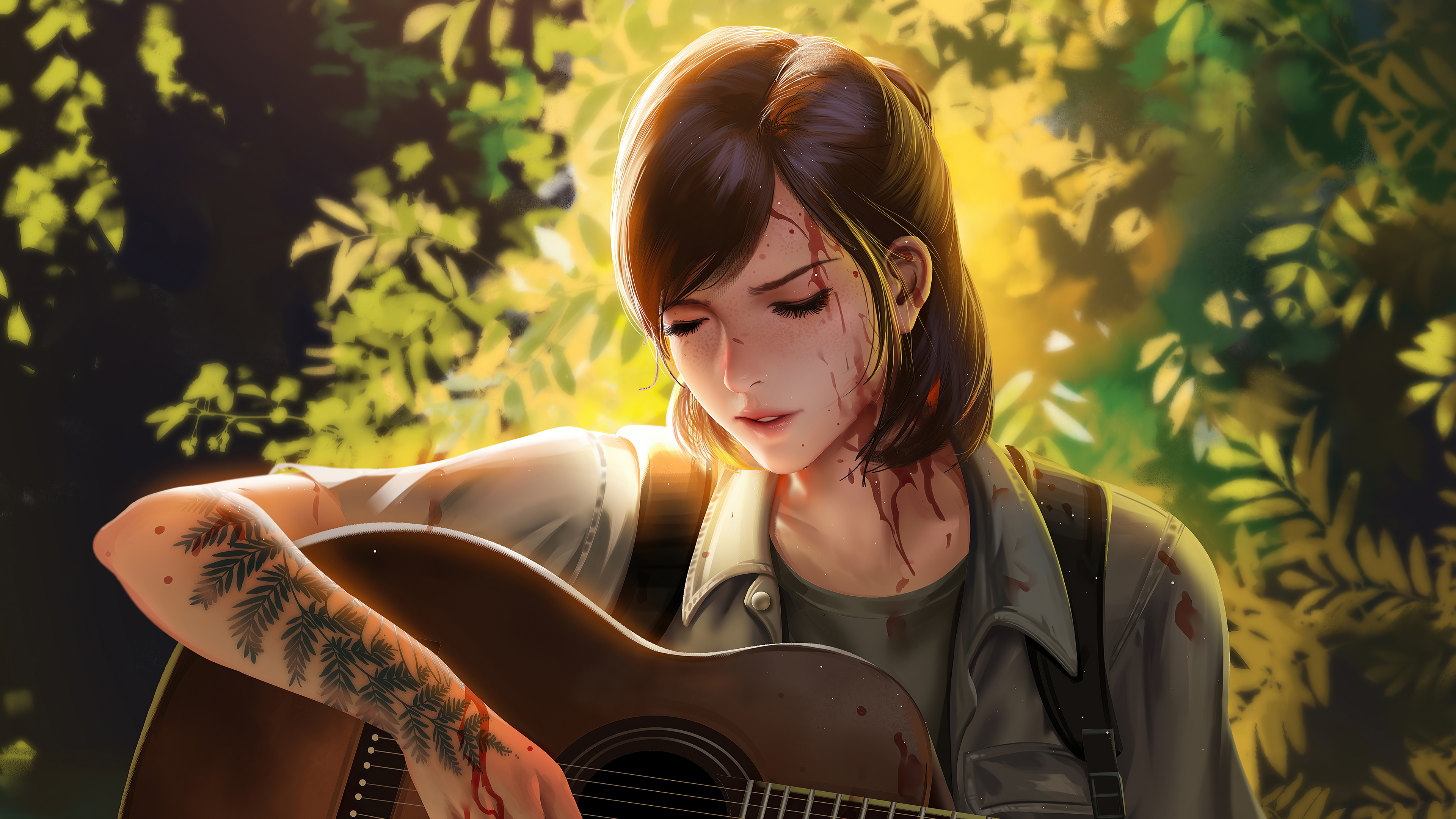 Ellie from The Last of Us Part II playing guitar HD Wallpaper
