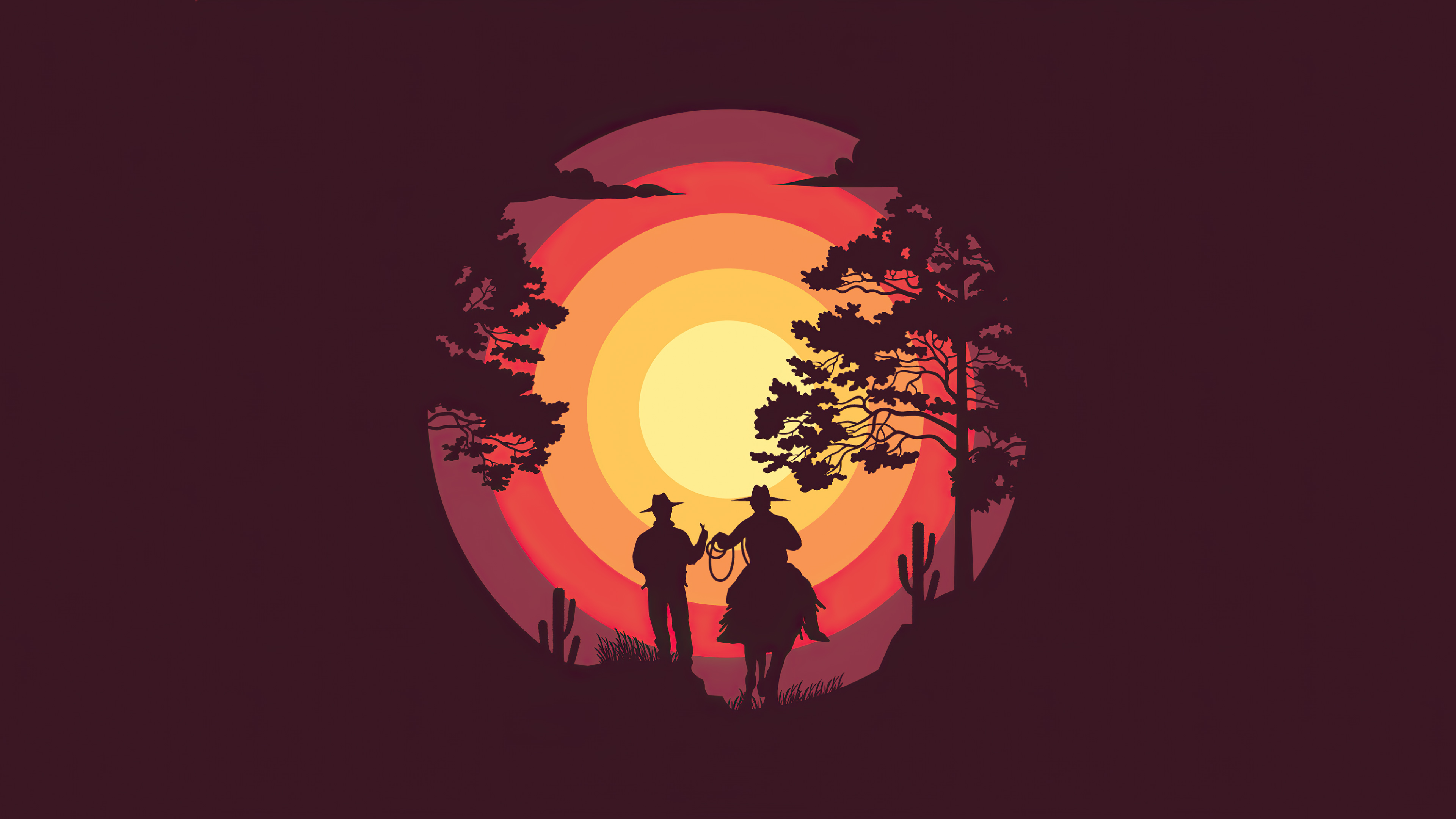 Cowboys at sunset in a minimalist style HD Wallpaper
