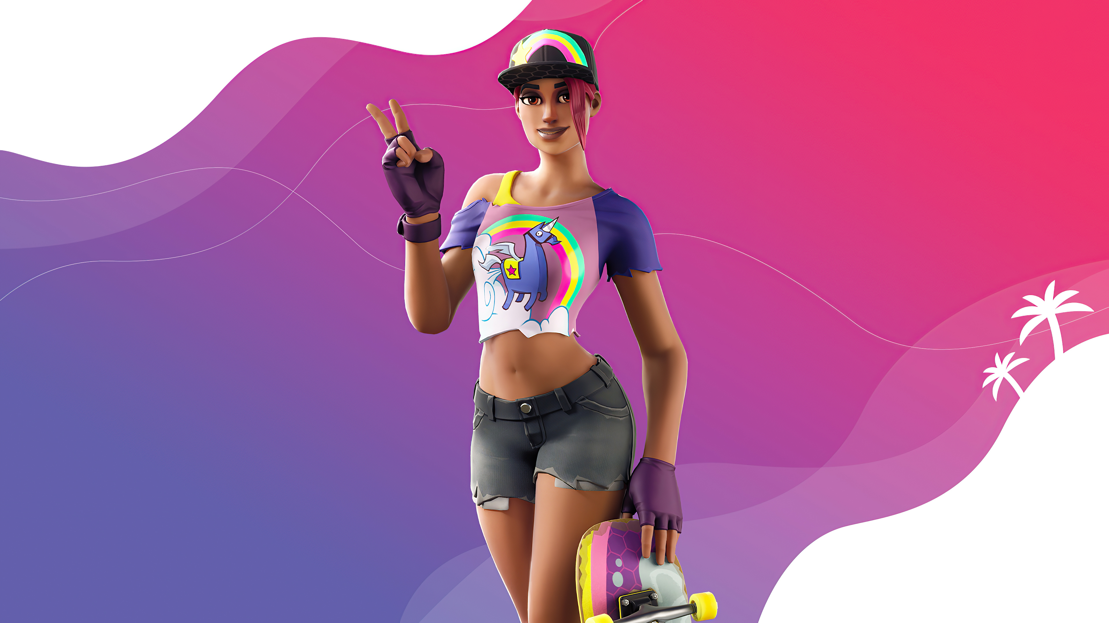 Fortnite character with skateboard and unicorn shirt HD Wallpaper