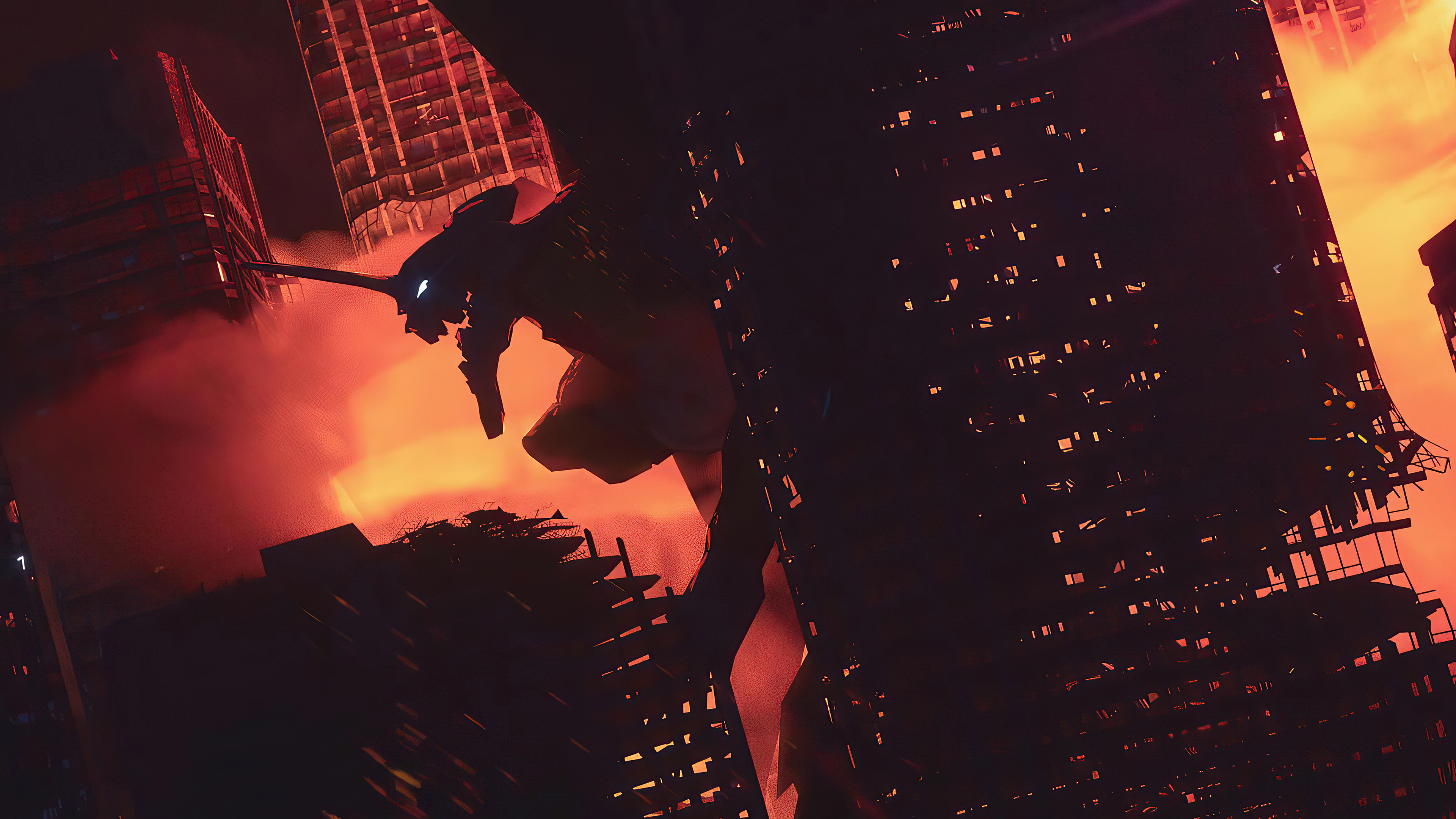 Evangelion Unit-02 in a destroyed city HD Wallpaper