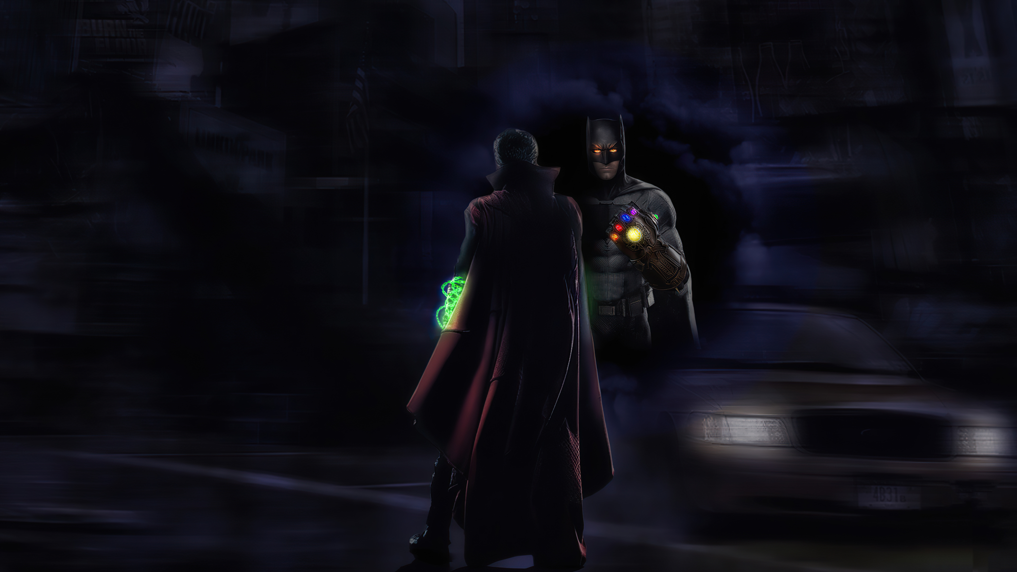 Batman with Infinity Gauntlet vs. Doctor Strange HD Wallpaper