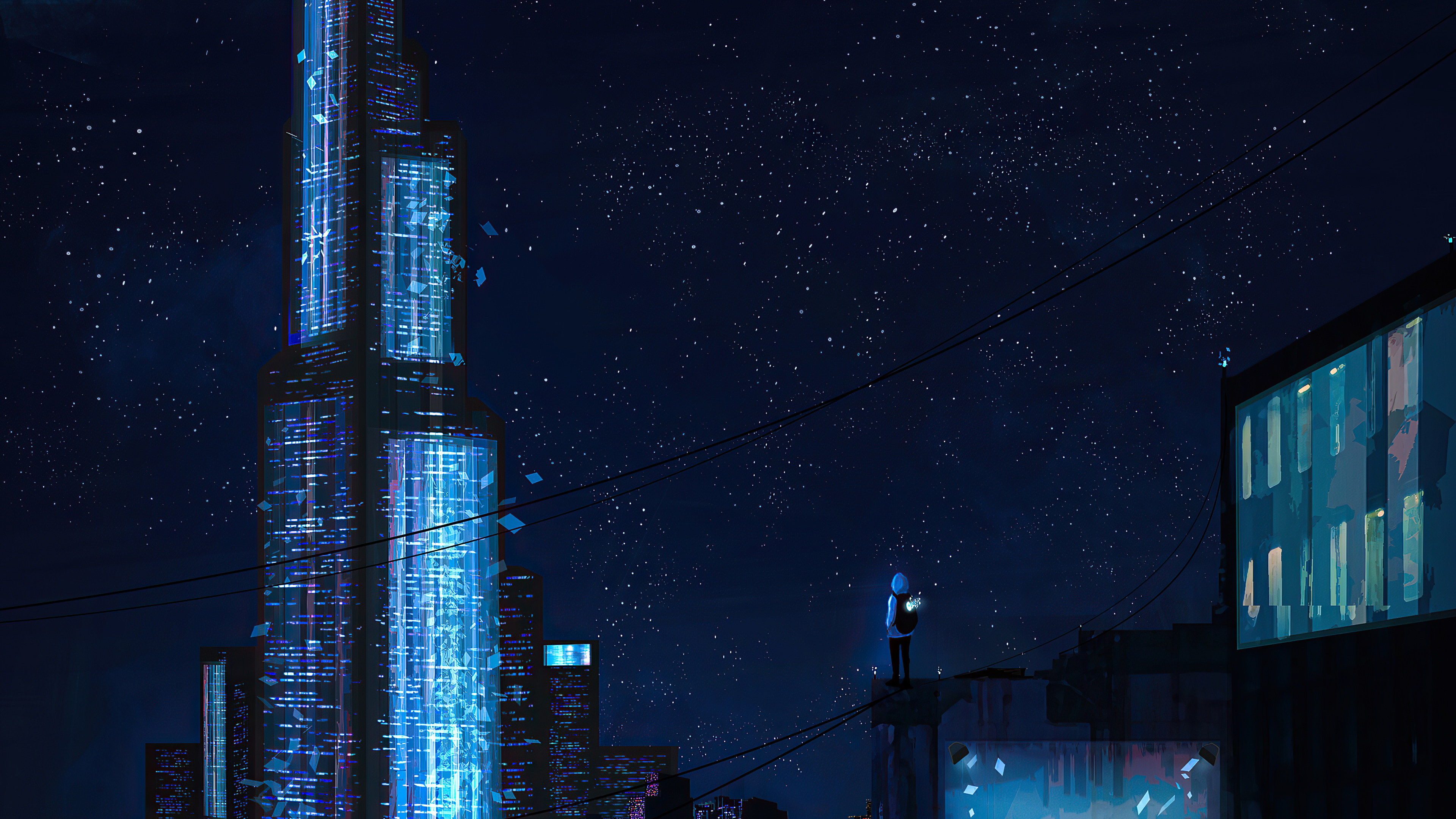 Digital art of a futuristic city at night HD Wallpaper