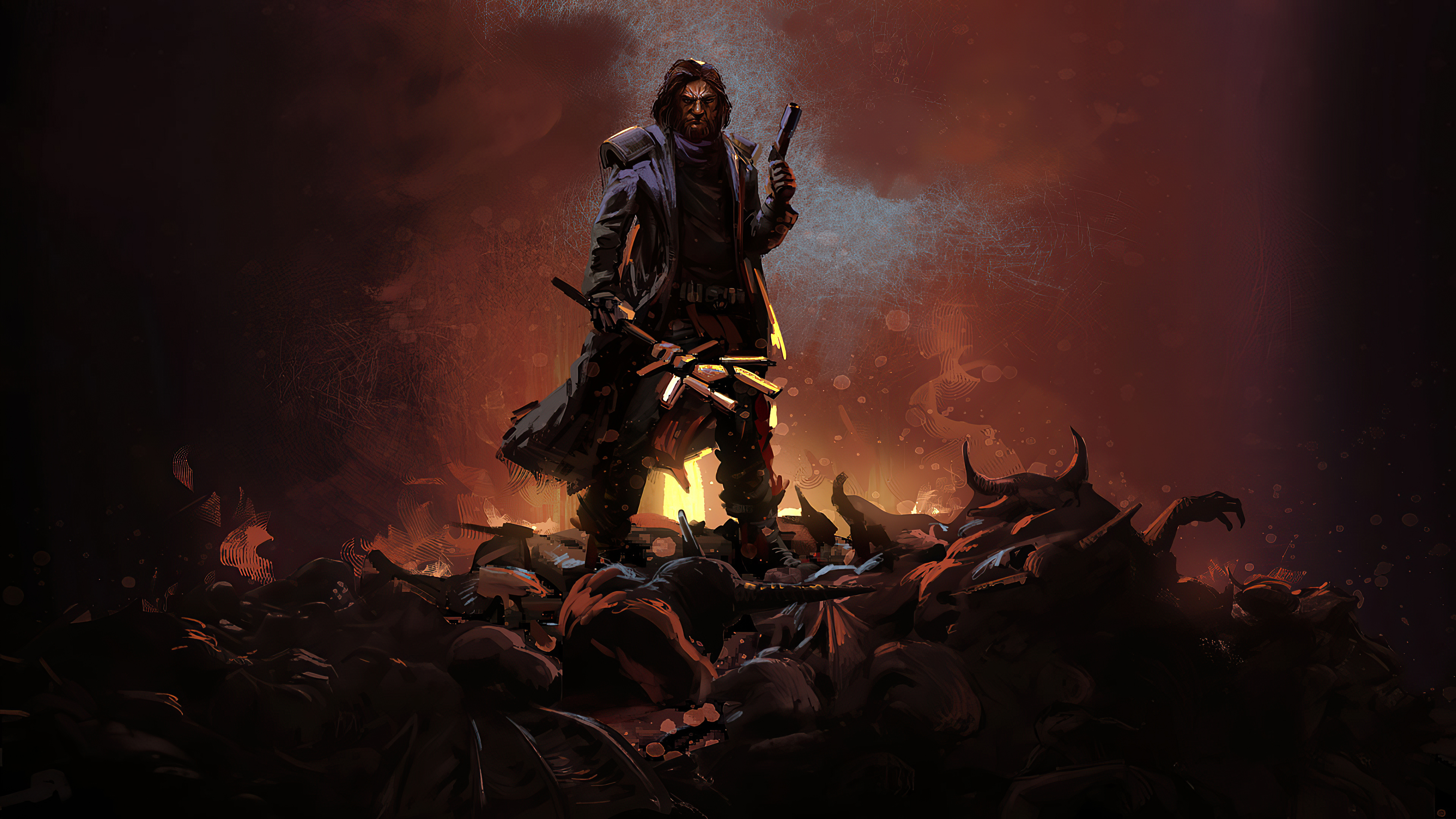 Warlock standing on a pile of bodies HD Wallpaper