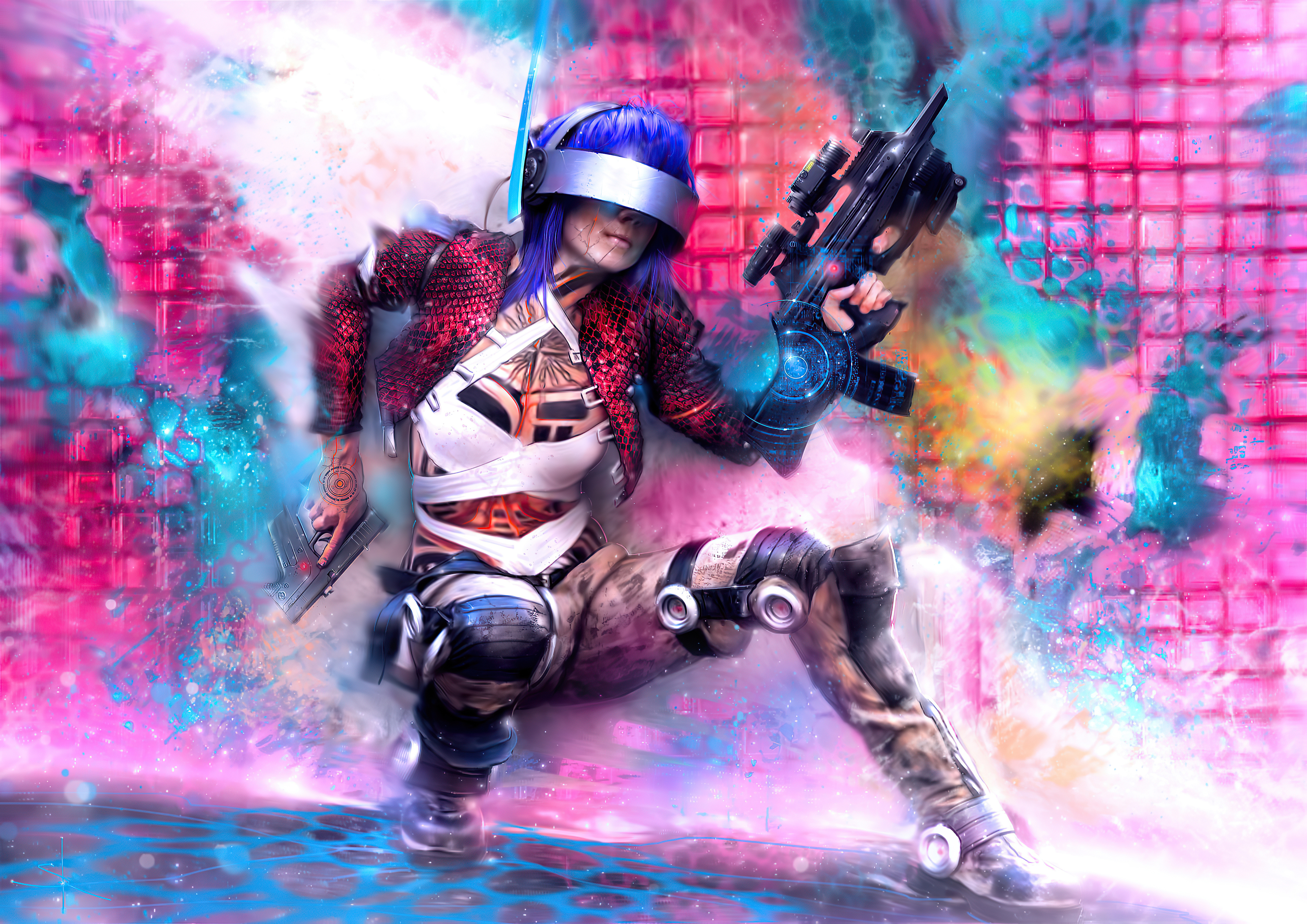 Cyberpunk woman with futuristic weapons HD Wallpaper