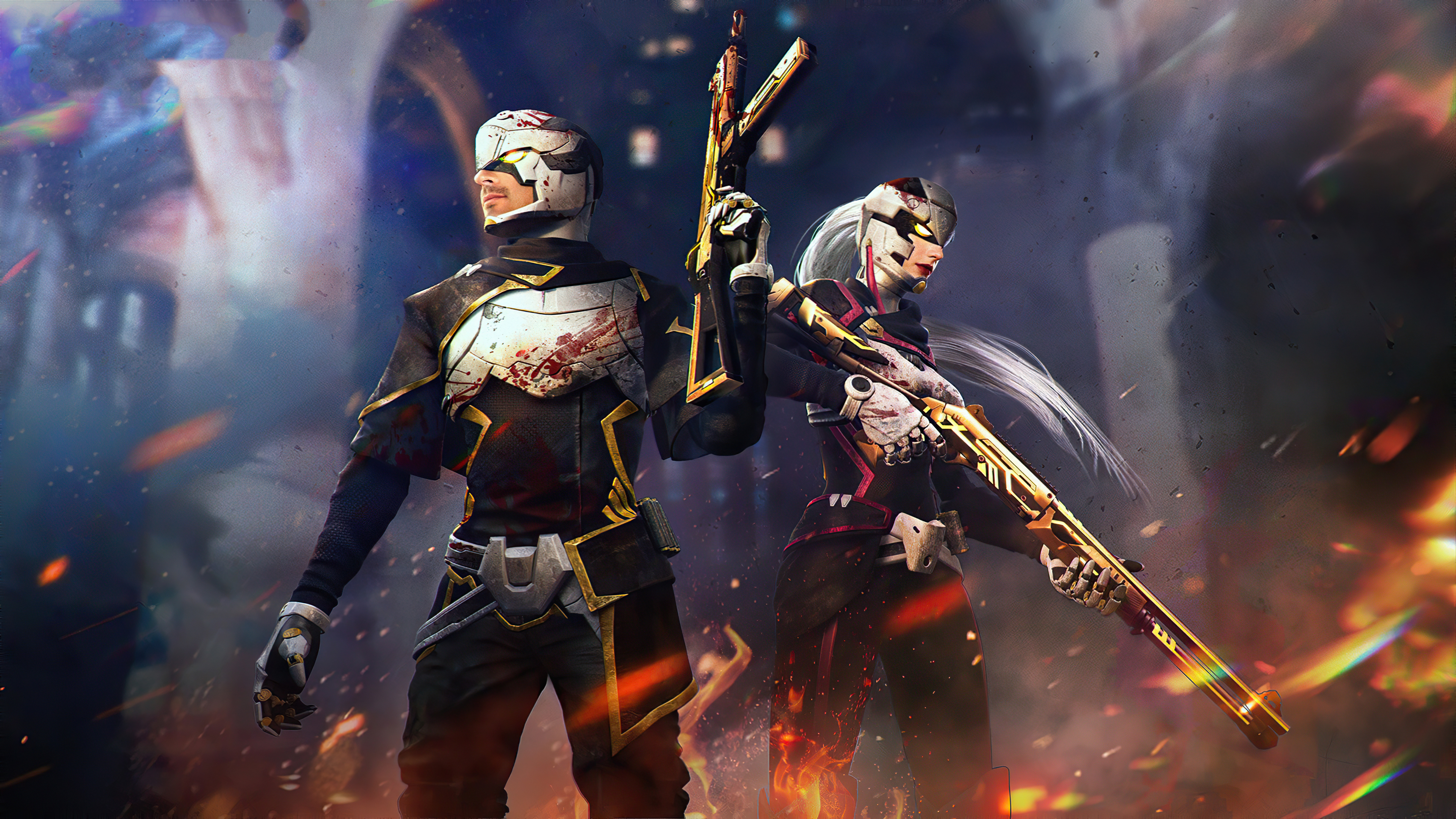 Two characters from Garena Free Fire with guns HD Wallpaper