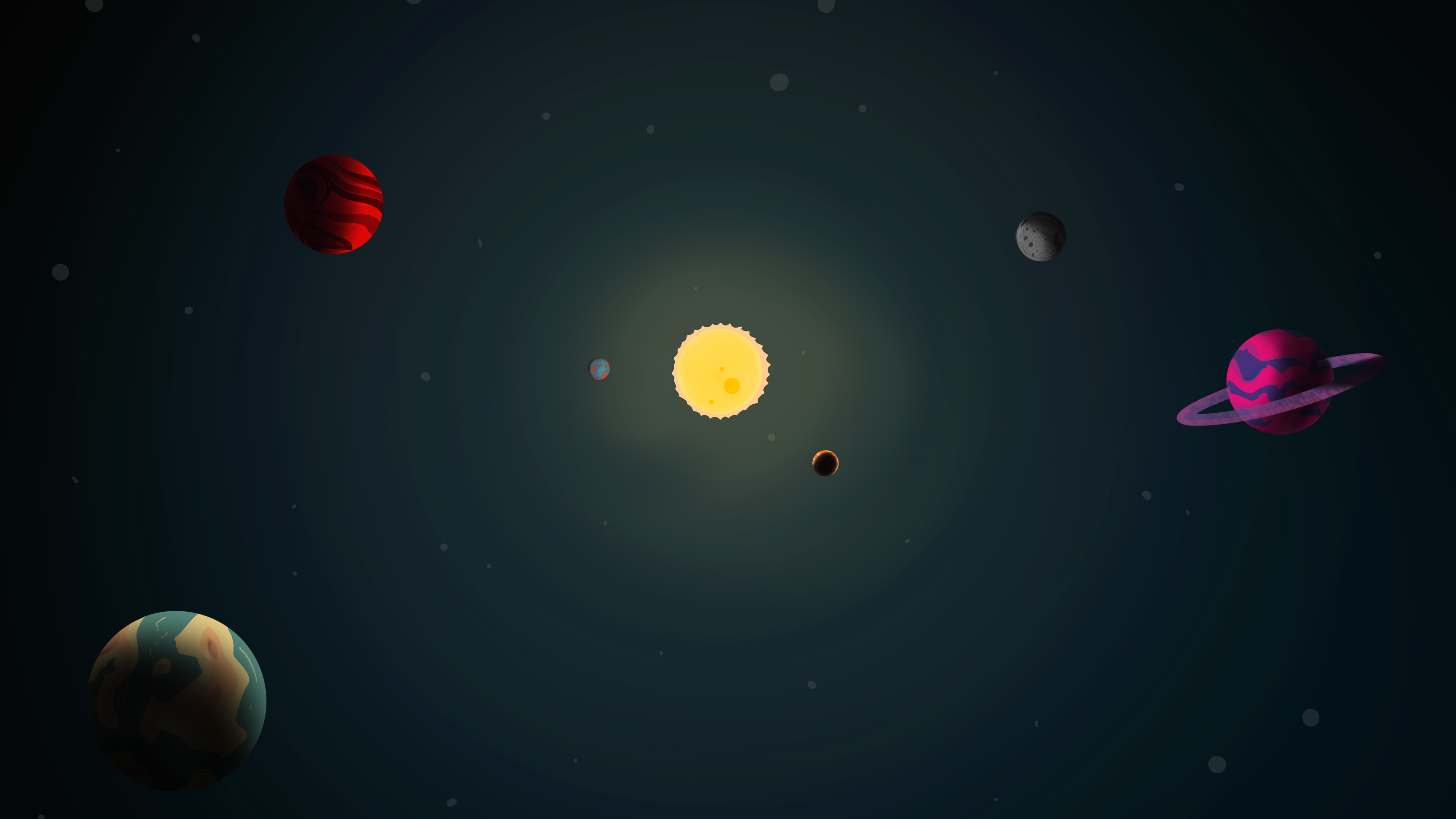 Planets and sun in digital universe artwork 4K HD Wallpaper