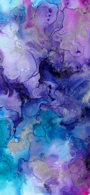 Abstract multicolor wash drawing with gold accents