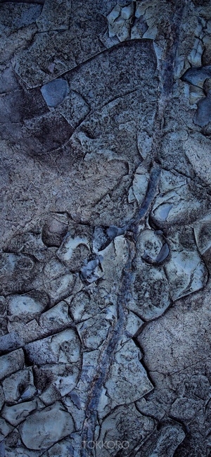 Close-up of a textured rock surface with blue veins