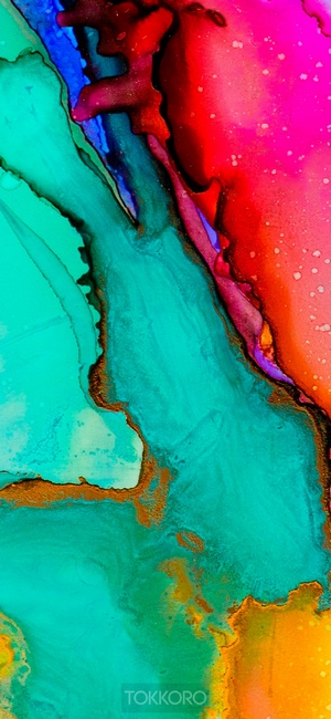 Abstract multicolor fluid art with gold accents