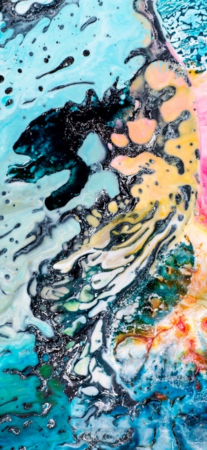 Abstract multicolor fluid art with metallic accents