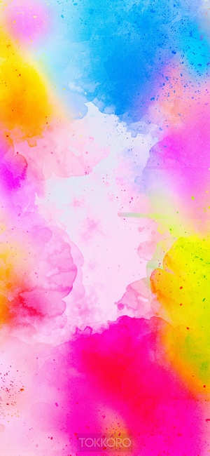 Watercolor splashes of pink, blue, yellow, and orange