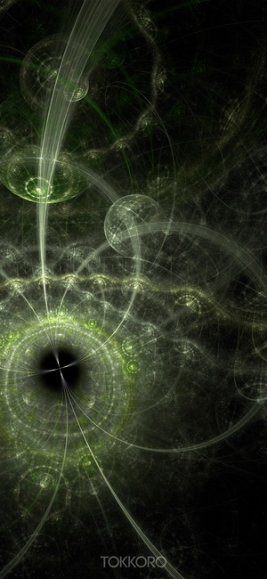 Abstract fractal art with green and white swirling patterns